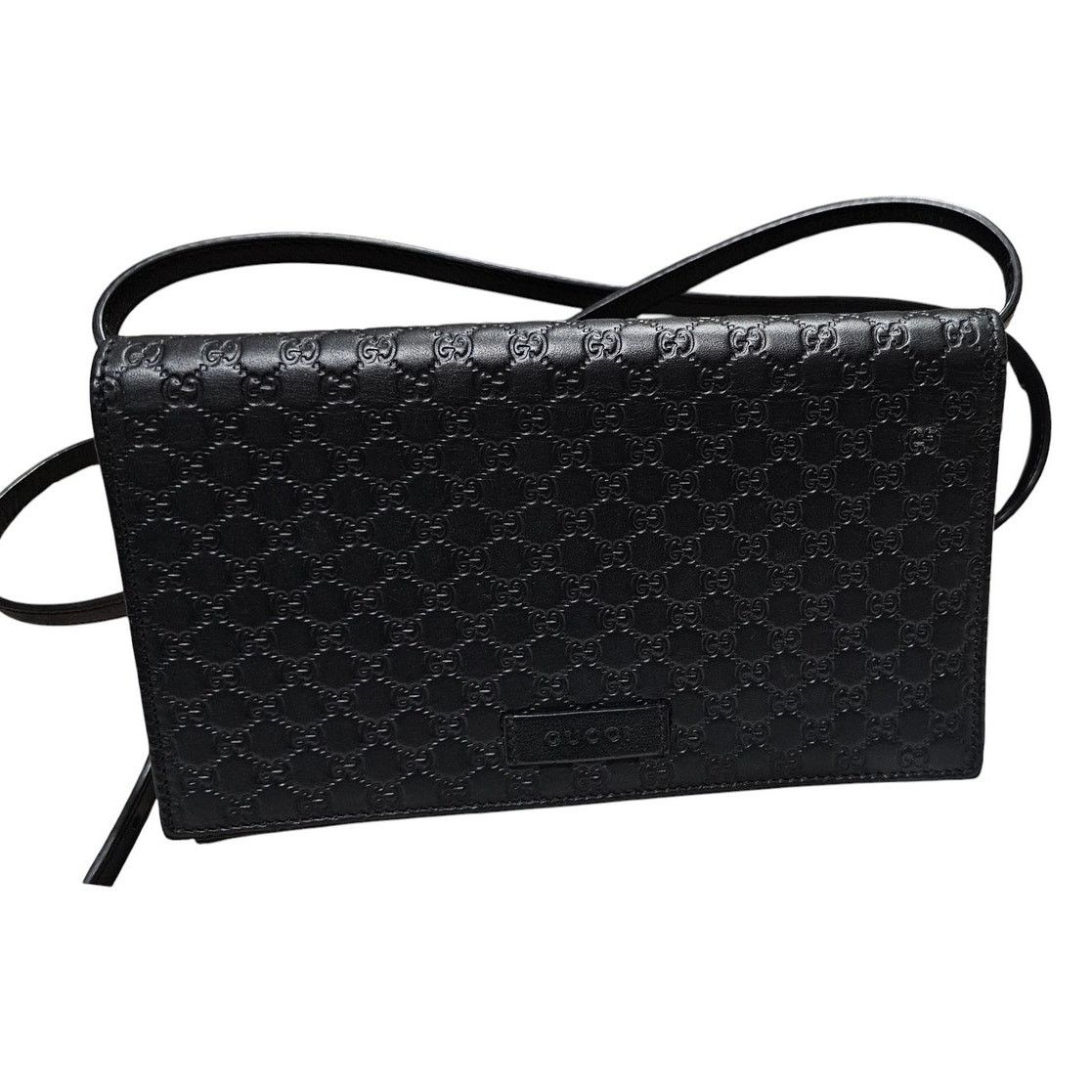 Gucci Gucci Microguccissima Crossbody Wallet on Strap Black Size ONE SIZE - 1 Thumbnail