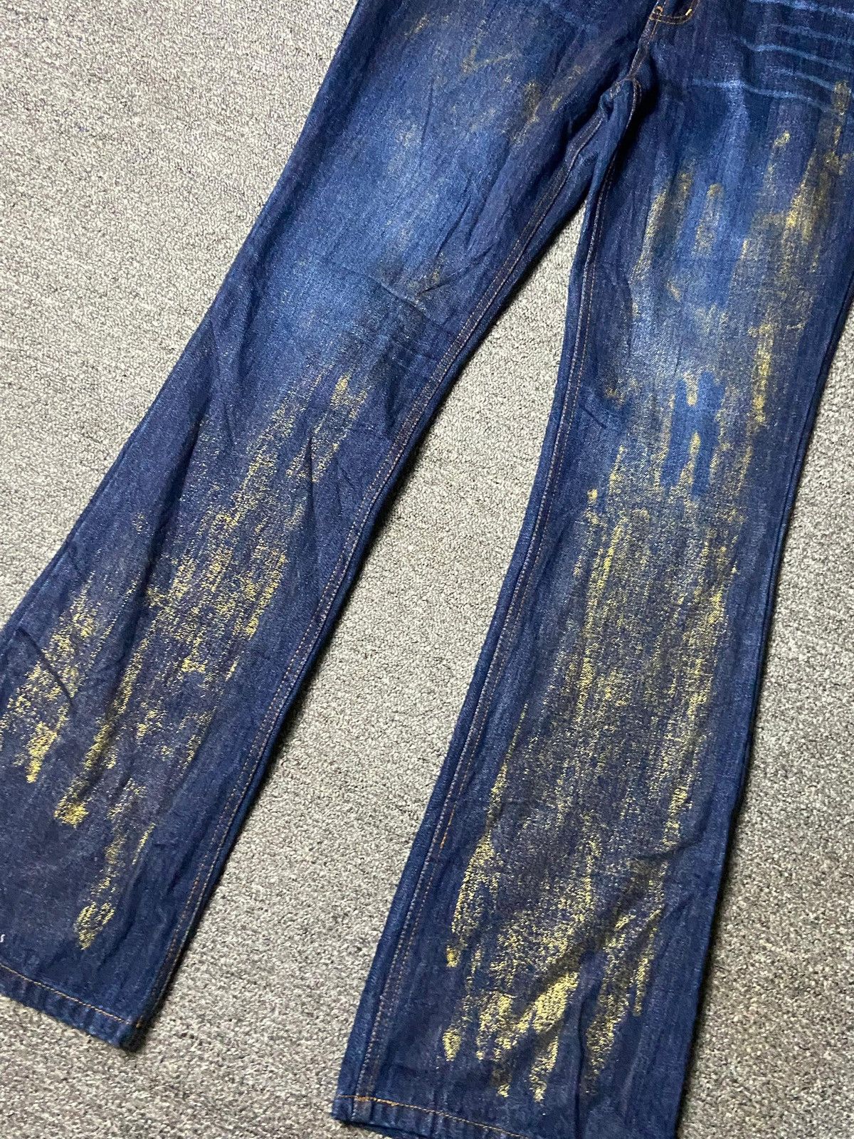 Japanese Brand Quatre Lien Bootcut Jeans with Gold Paint Splatter (153) Size 29" - 3 Thumbnail