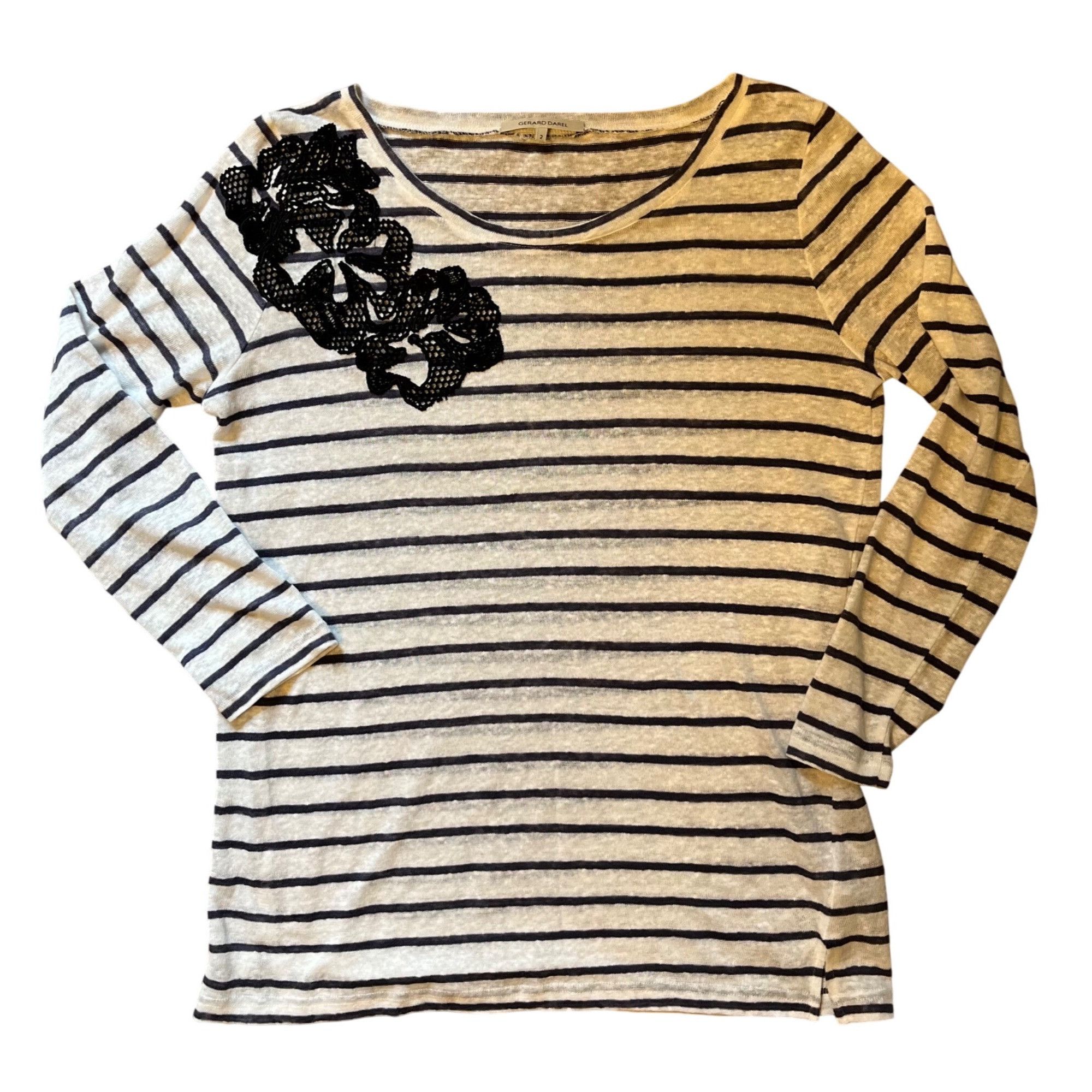 Gerard Darel $235 Gerard Darel M 2 100% Linen Knit Sweater Gray Blue Stri Size M / US 6-8 / IT 42-44 - 1 Thumbnail