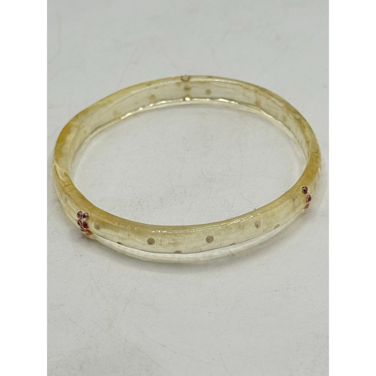 Vintage Vintage painted pink dot rhinestone lucite bangle bracelet Size ONE SIZE - 2 Thumbnail