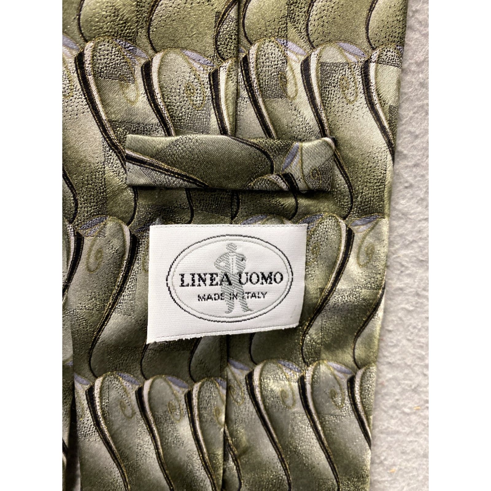 Vintage Linea Uomo Mens Tie Necktie 61"L Green Silk Formal Neck Tie Geometric Pattern Mens Size ONE SIZE - 5 Thumbnail