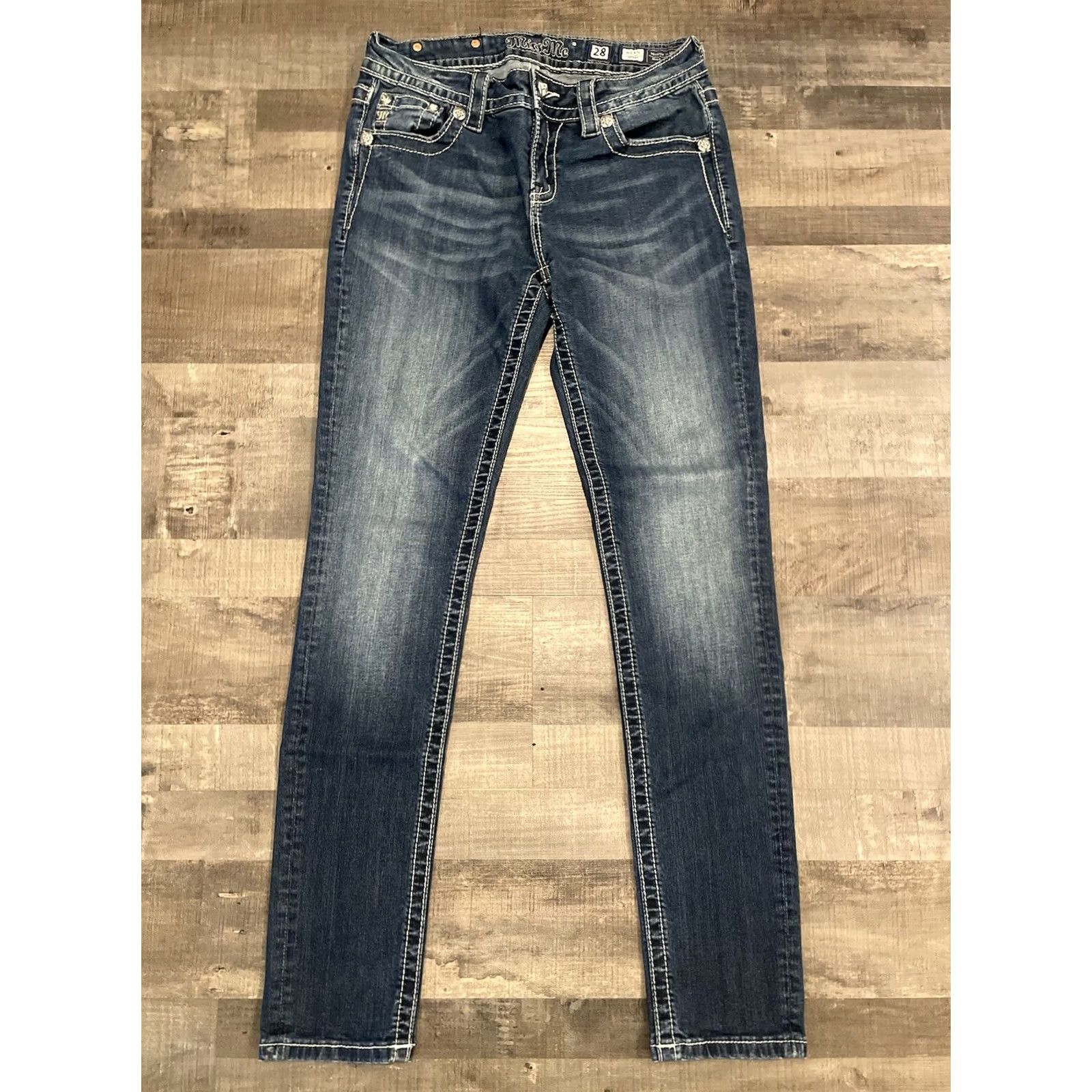 Miss Me VINTAGE Miss Me Mid Rise Easy Boot Jeans Womens 28x29 Blue Denim 5-Pocket Logo Rhinestone Embroidered Pocket Design Boots Cut Size 28" / US 6 / IT 42 - 5 Thumbnail