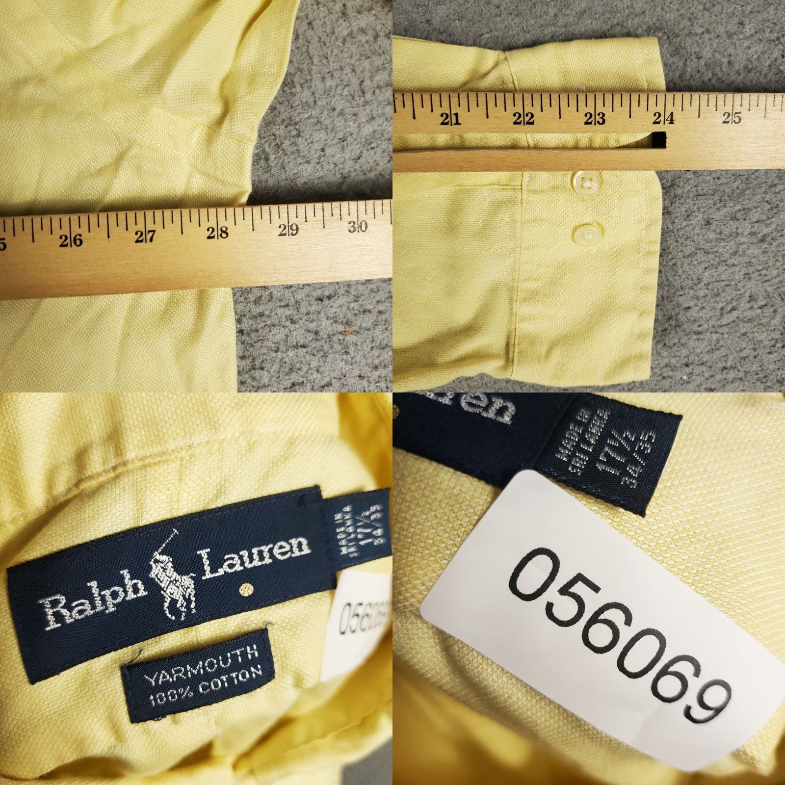 Ralph Lauren Ralph Lauren Dress Shirt Mens 17.5 Yellow Button Up Long Sleeve Cotton 100% Classic Formal Casual - Mens Shirt Size 46R - 8 Thumbnail