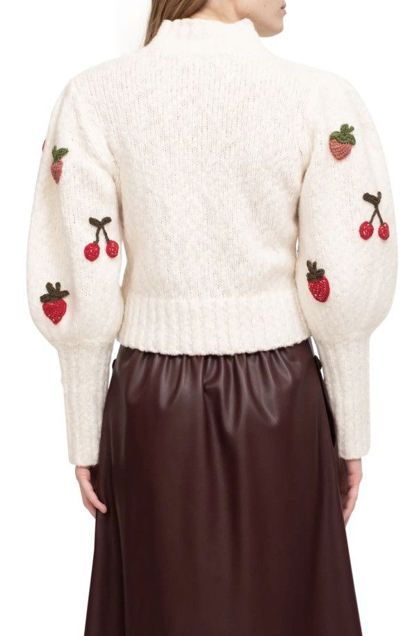 Sea New York SEA Reese Crochet Fruit Appliqué Wool Blend Sweater Size XS / US 0-2 / IT 36-38 - 3 Thumbnail