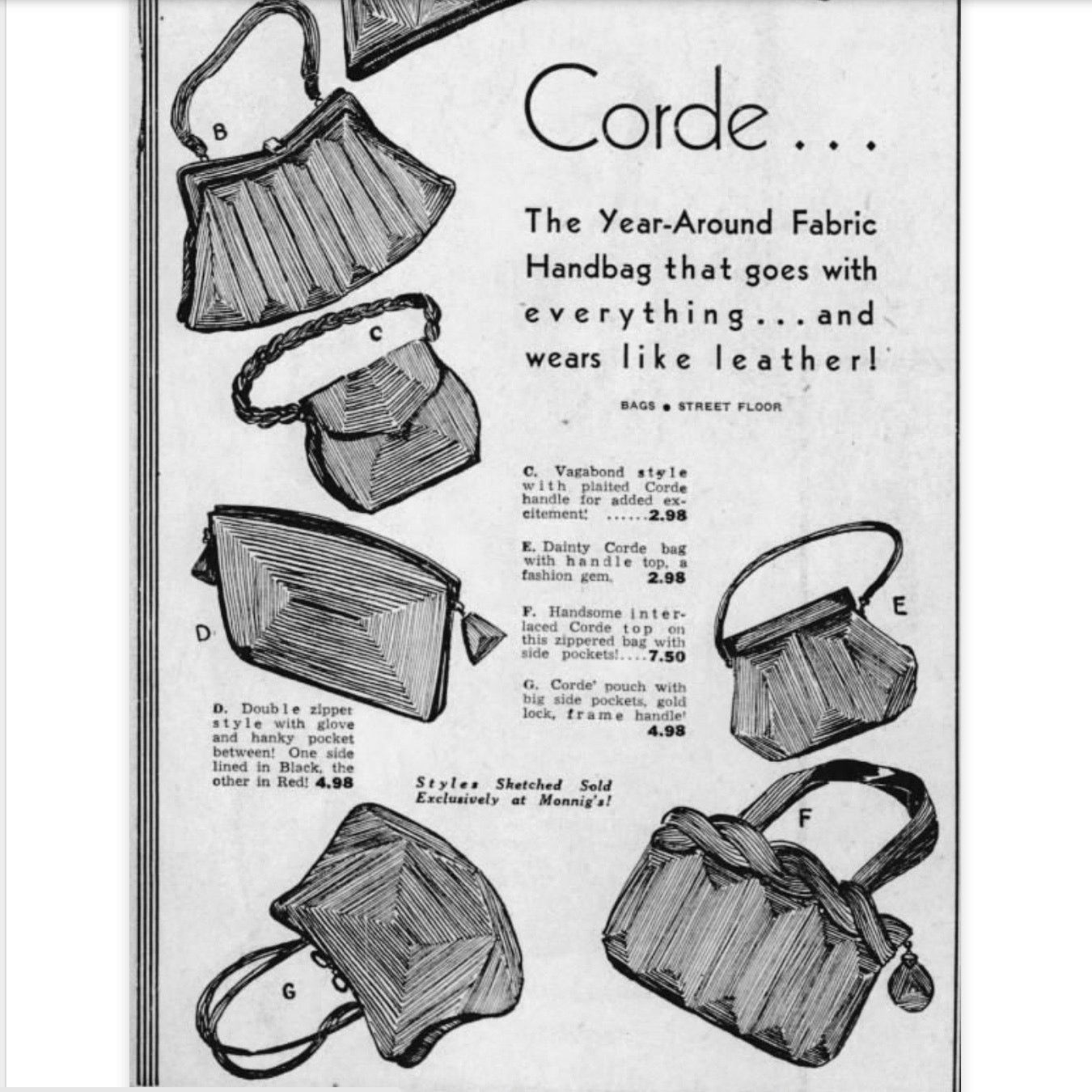 Vintage 1940s Corde Chevron Black Satchel Hinged Frame Purse Handbag Size ONE SIZE - 9 Thumbnail