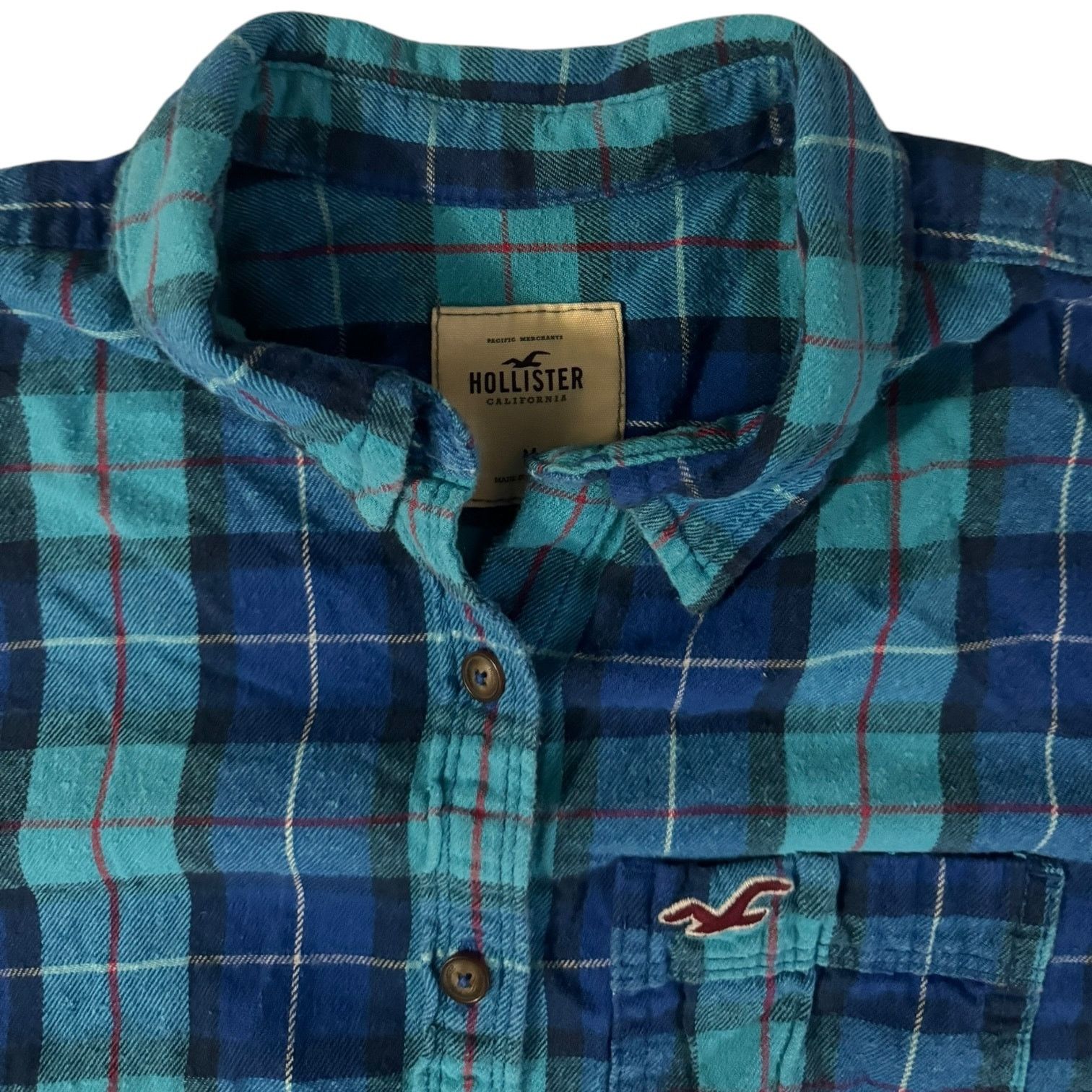 Hollister Hollister Co. Blue on Blue Plaid Flannel Button Up Shirt MD Size M / US 6-8 / IT 42-44 - 2 Thumbnail