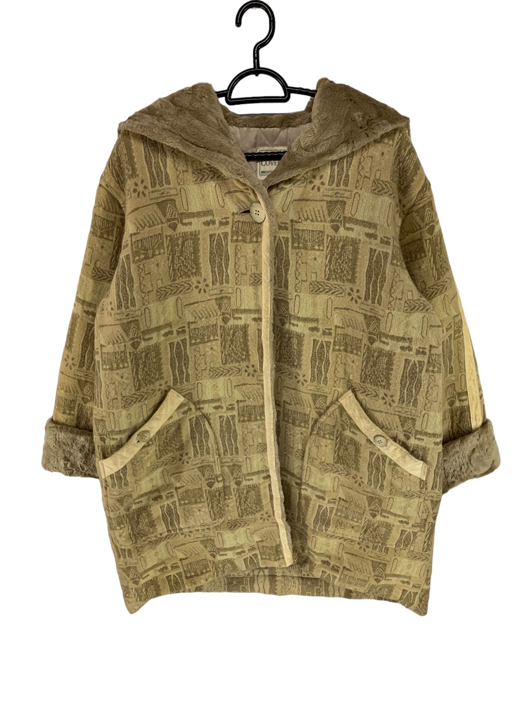image of 2000S Enrico Coveri Native Abstract Hoodie Wrap Jacket in Brown, Men's (Size Medium)