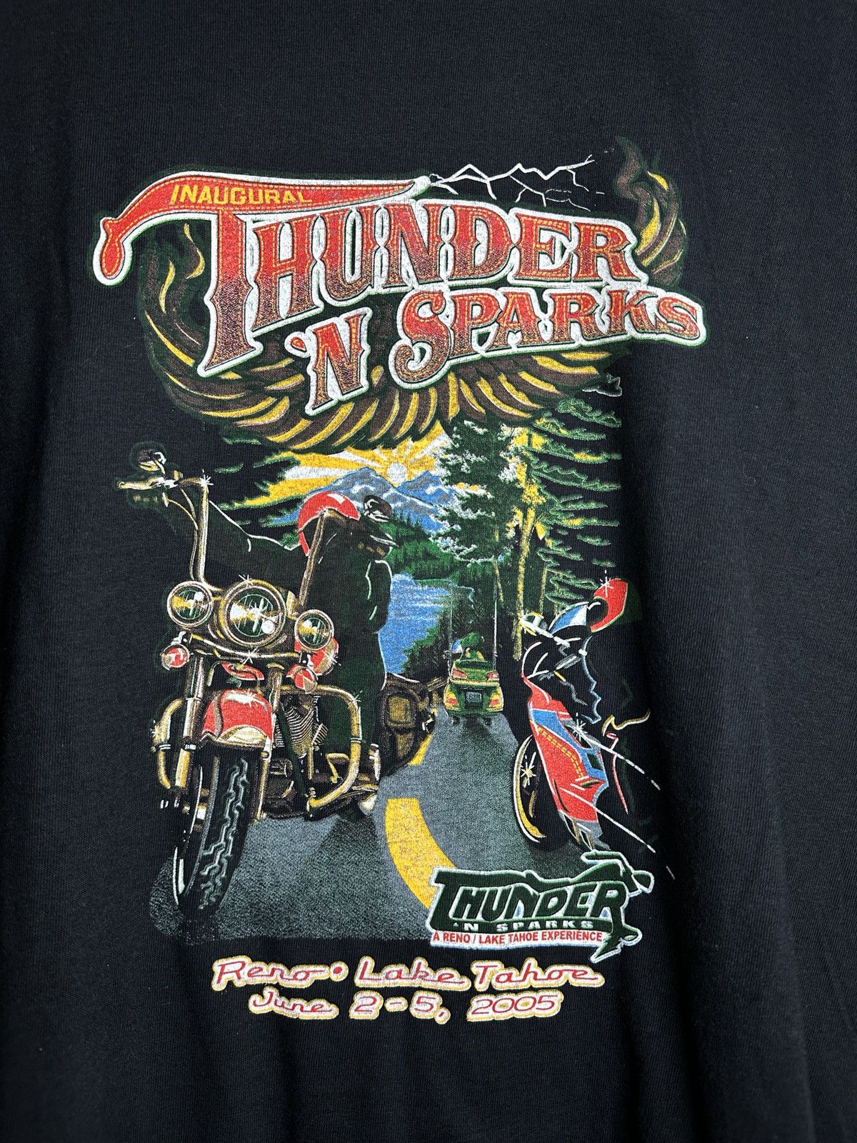Vintage *RARE* Vintage Thunder N Sparks Biker Rally Lake Tahoe Shirt Size US XL / EU 56 / 4 - 2 Thumbnail
