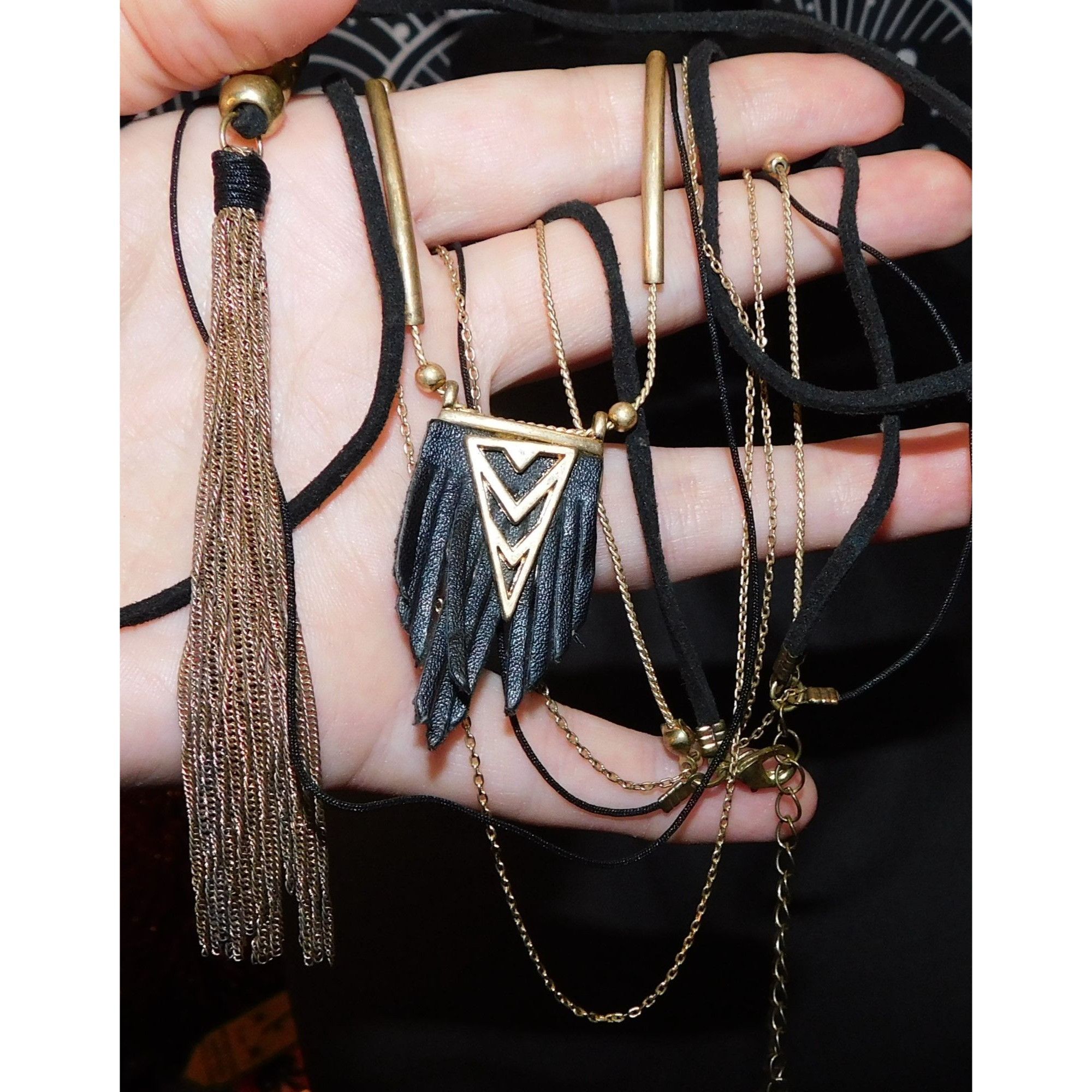 Other Bohemian Goth Black And Gold Tone Multilayer Tassel Necklace Size ONE SIZE - 7 Thumbnail