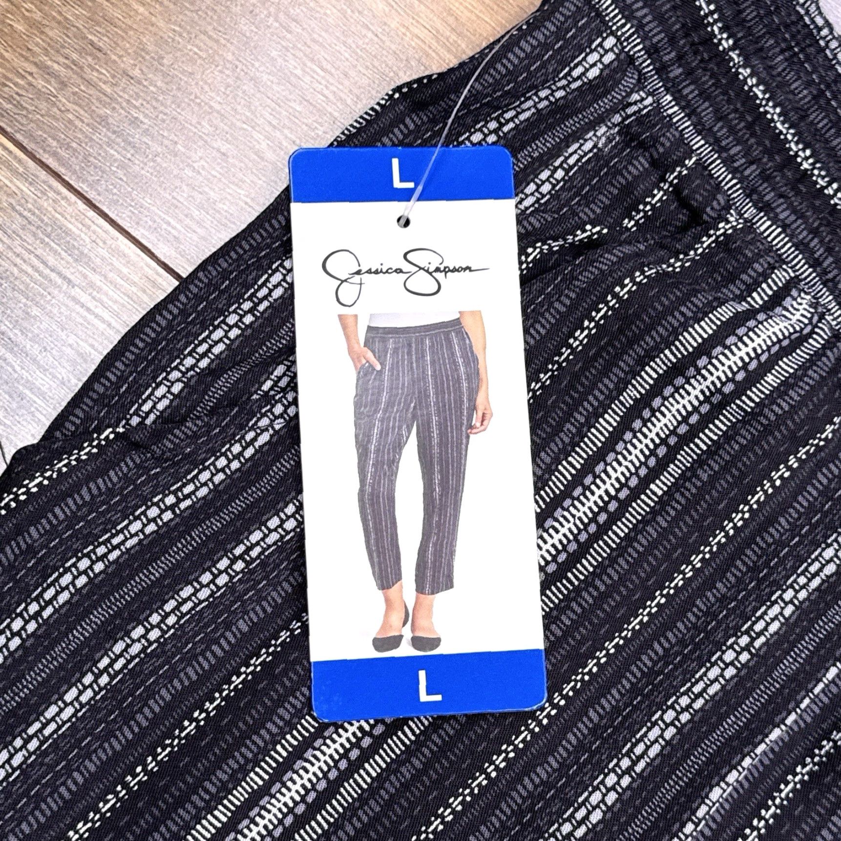 Jessica Simpson Jessica Simpson Cadie Pants Womens Large Black Striped High Rise New Size 36" / US 14 / IT 50 - 4 Thumbnail