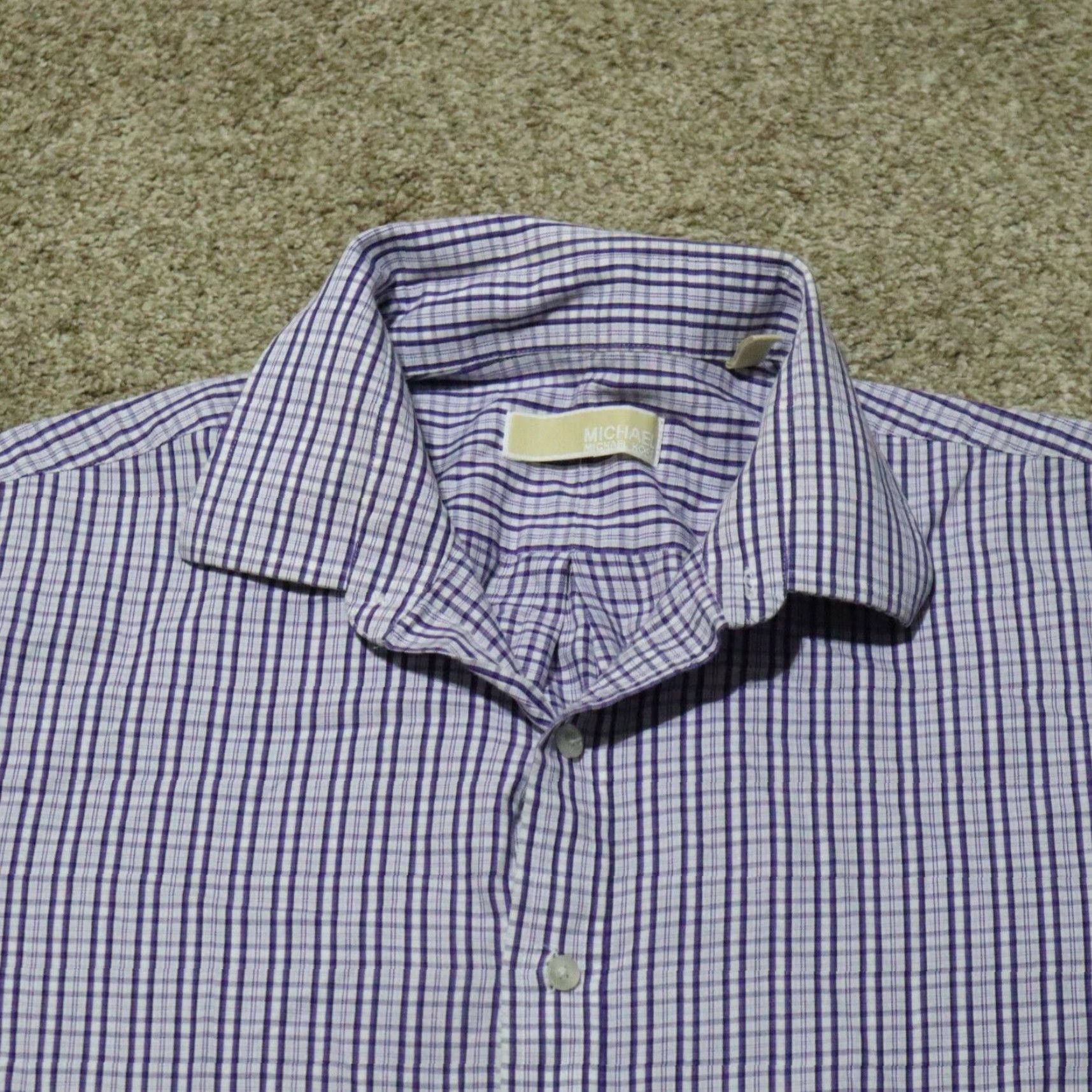Michael Kors VINTAGE Michael Kors Men's Casual Cotton Check Button-Down Shirt Long Sleeve Size 17 Purple Size 46R - 2 Thumbnail