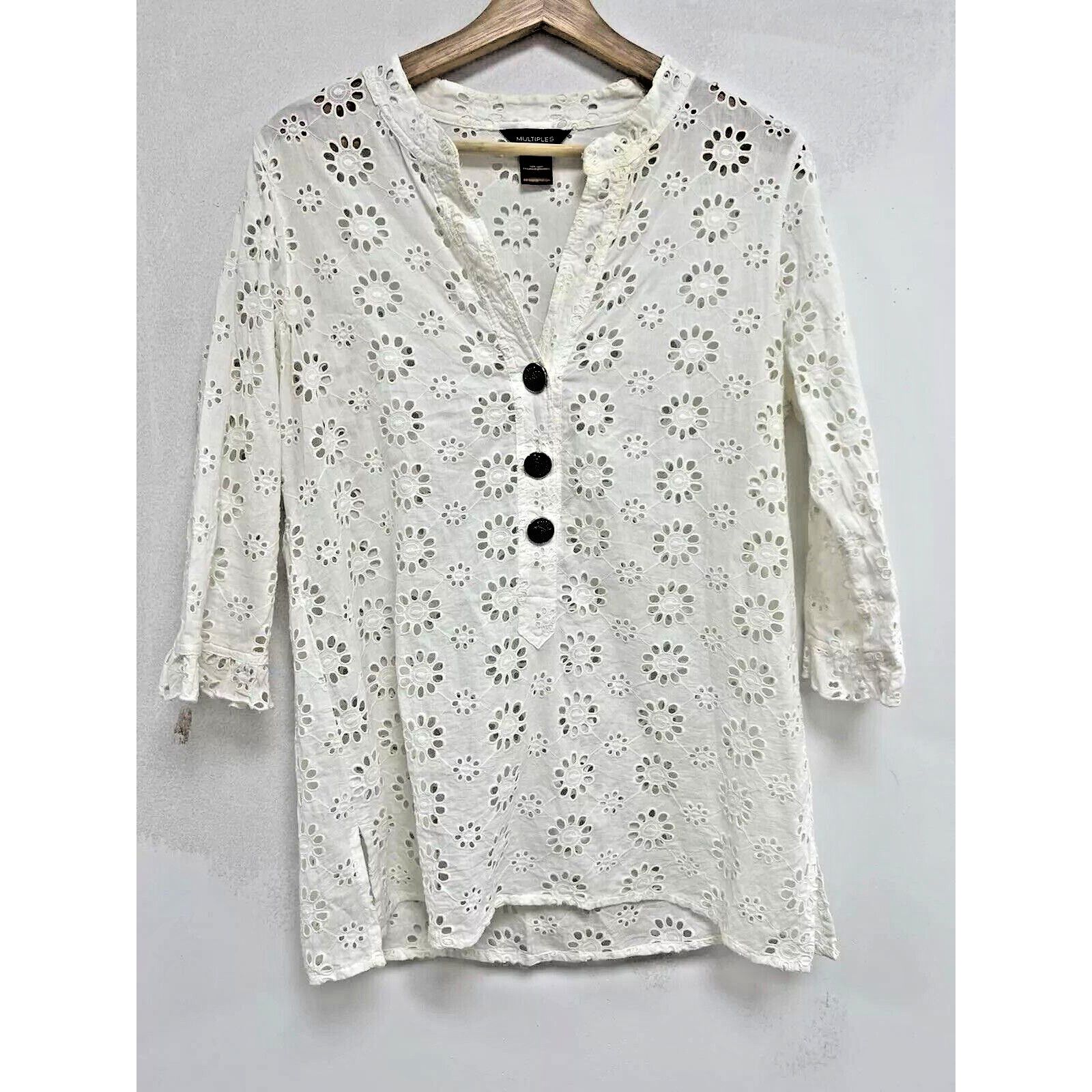 & Other Stories MULTIPLES Women Eyelet Blouse Cotton 3/4 Sleeve A001427 Size M / US 6-8 / IT 42-44 - 1 Thumbnail