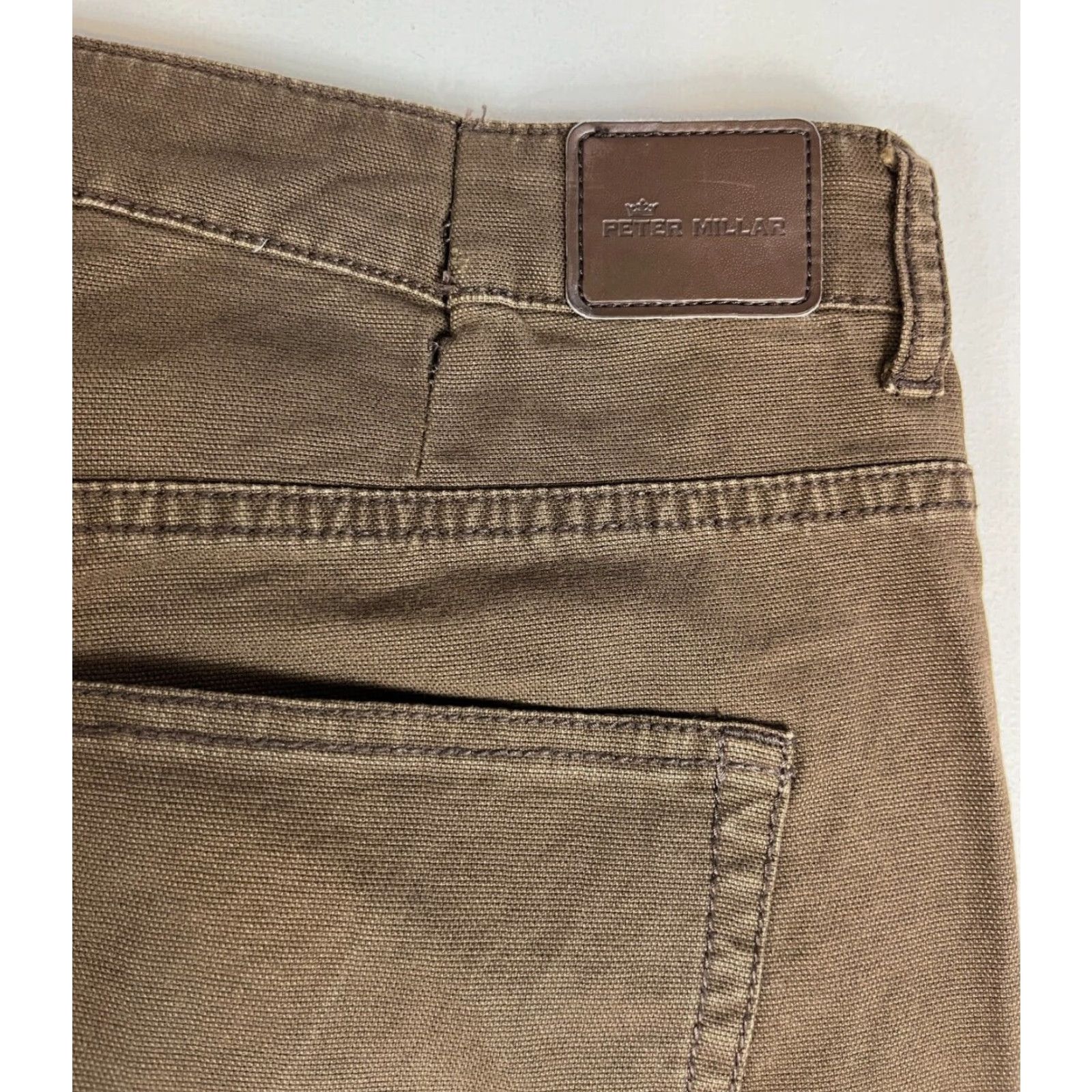 Peter Millar Peter Millar Crown Vintage Canvas Pants Mens 38x30 Chino Flat Front Belt Loops 98% Cotton 2% Spandex Green Brown Size US 38 / EU 54 - 7 Thumbnail