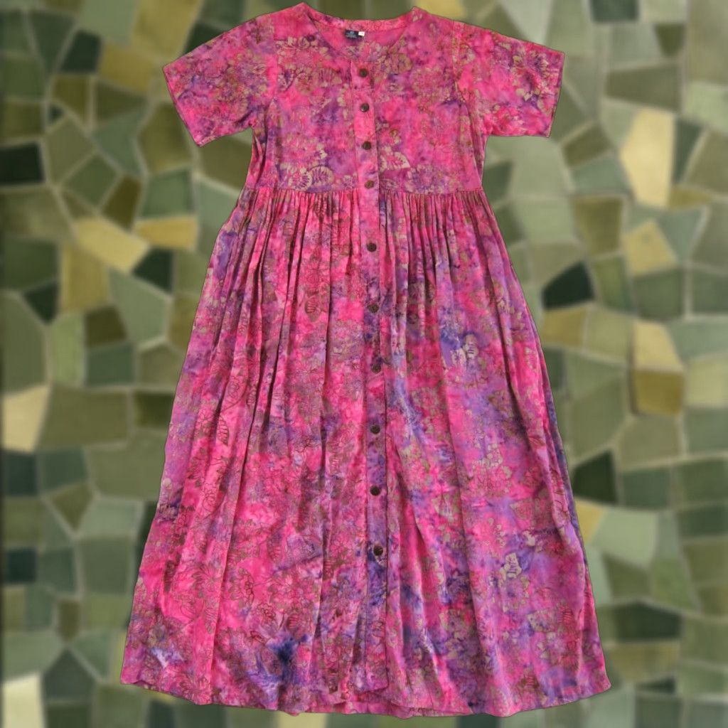Vintage VINTAGE Hibiscus Collection Hawaii Rayon Pink Tie Dye Pocket Button Down Maxi Dress S Size S / US 4 / IT 40 - 1 Thumbnail