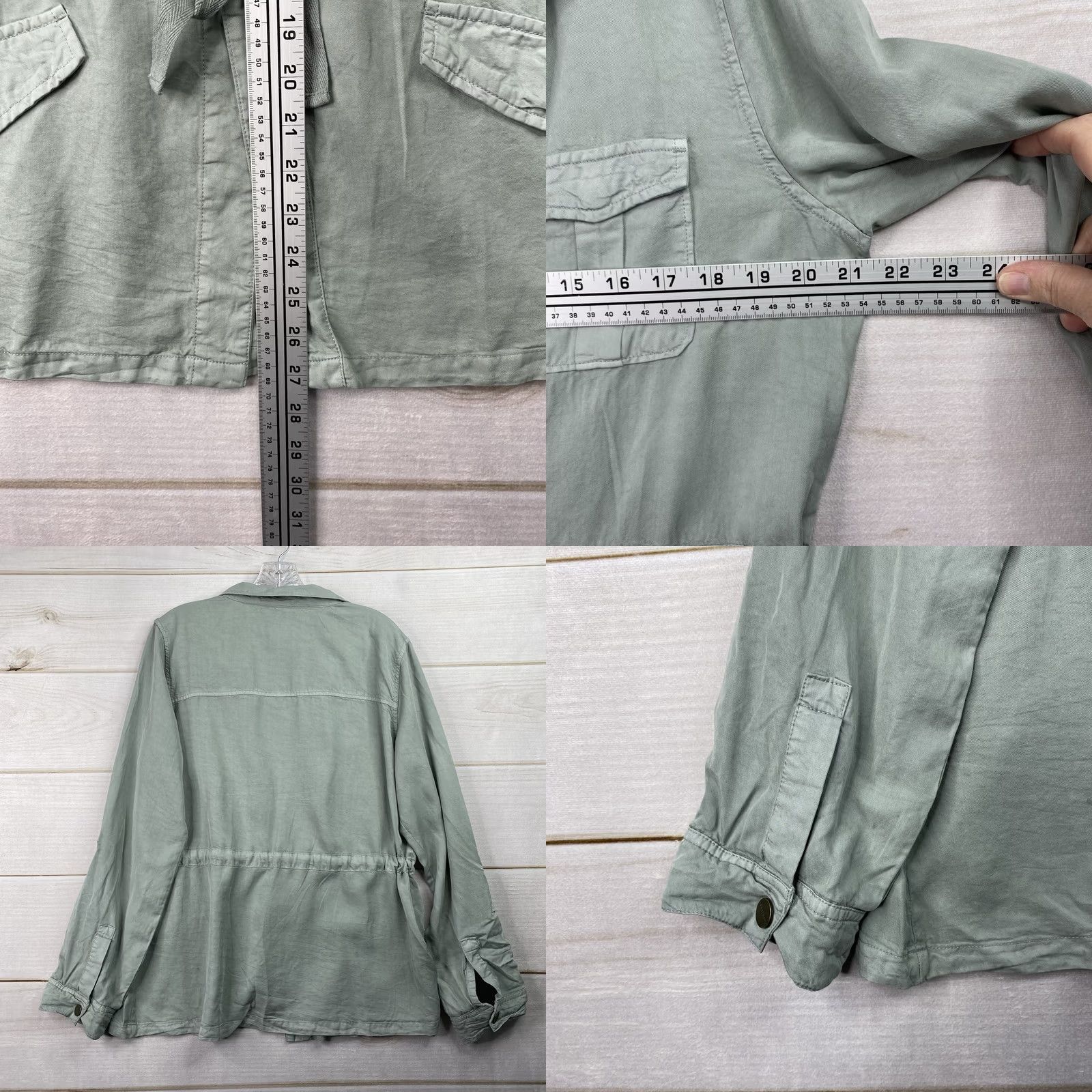 Anthropologie anthropologie Sanctuary Jacket Sz L Green Chambray Belted Drawstring Pockets Casual Travel Workwear Womens Size L / US 10 / IT 46 - 8 Thumbnail