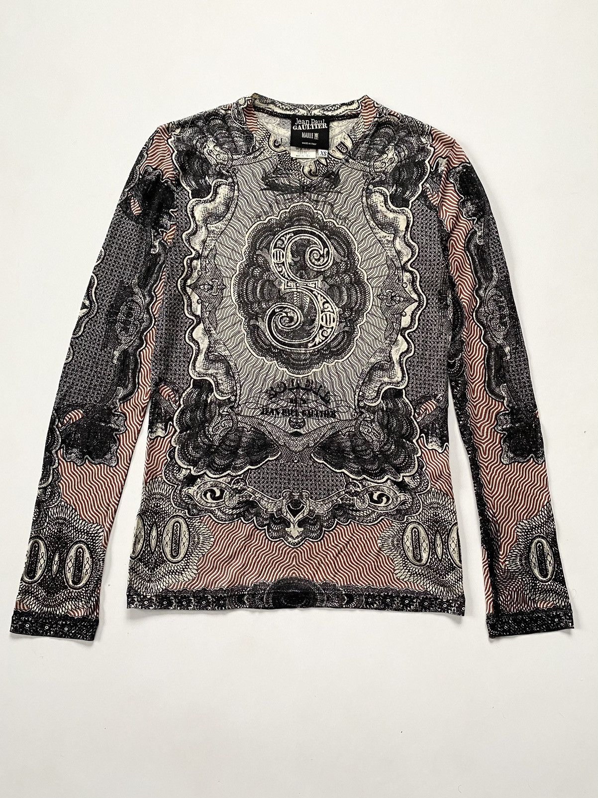 Jean Paul Gaultier SS94 Jean Paul Gaultier Dollar Banknote Tattoo Silk Mesh Top Size XS / US 0-2 / IT 36-38 - 1 Thumbnail