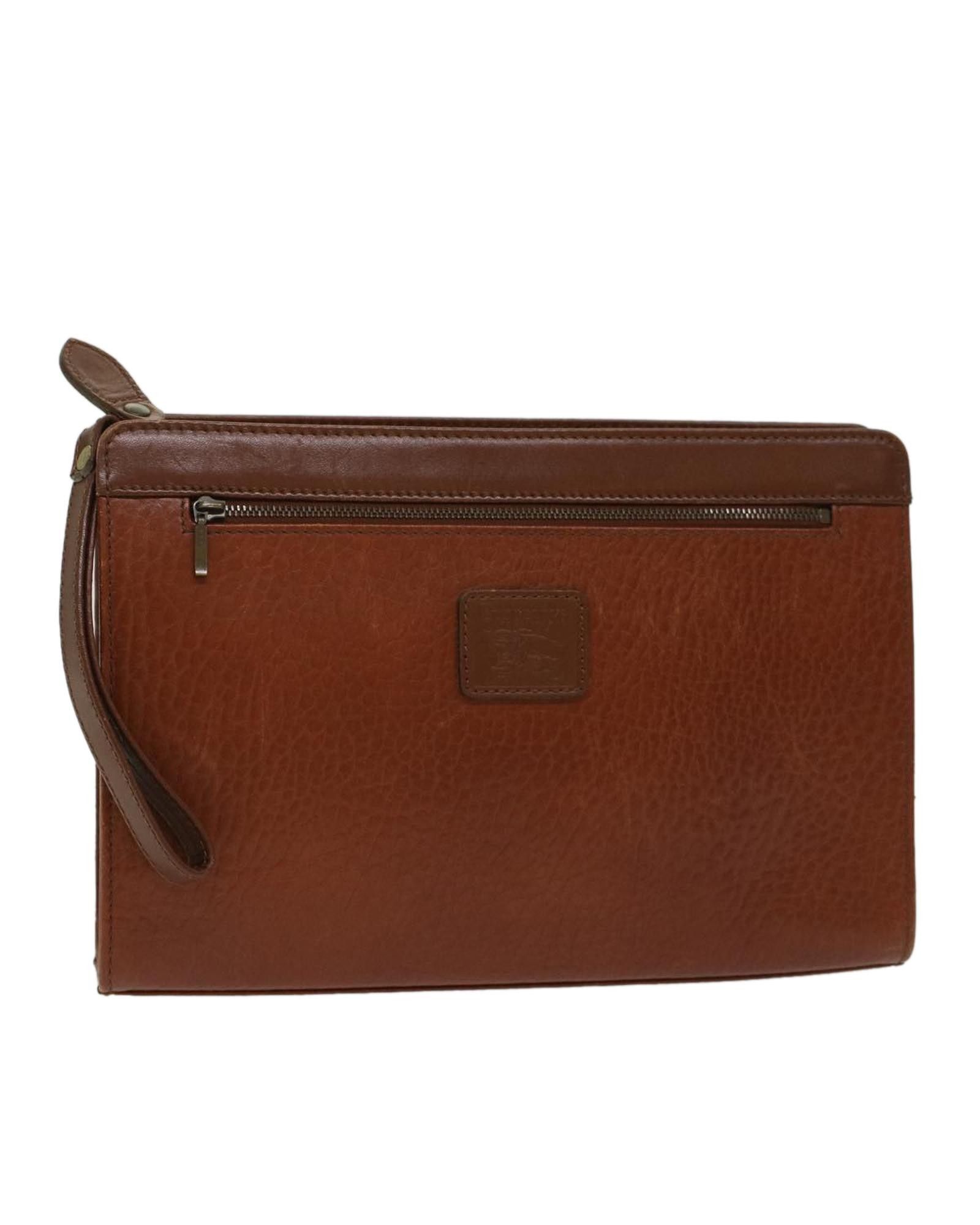 image of Burberry Brown Leather Clutch Bag, Women's