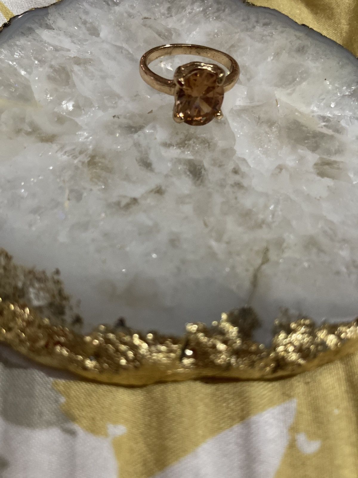 Other Gold plated peach coloured gemmed ring Size ONE SIZE - 1 Thumbnail