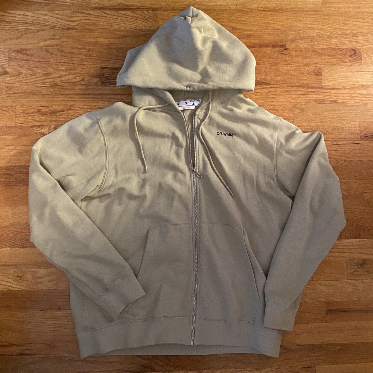 Image of Tan Off White Zip Up Hoodie, Men's (Size 2XL)