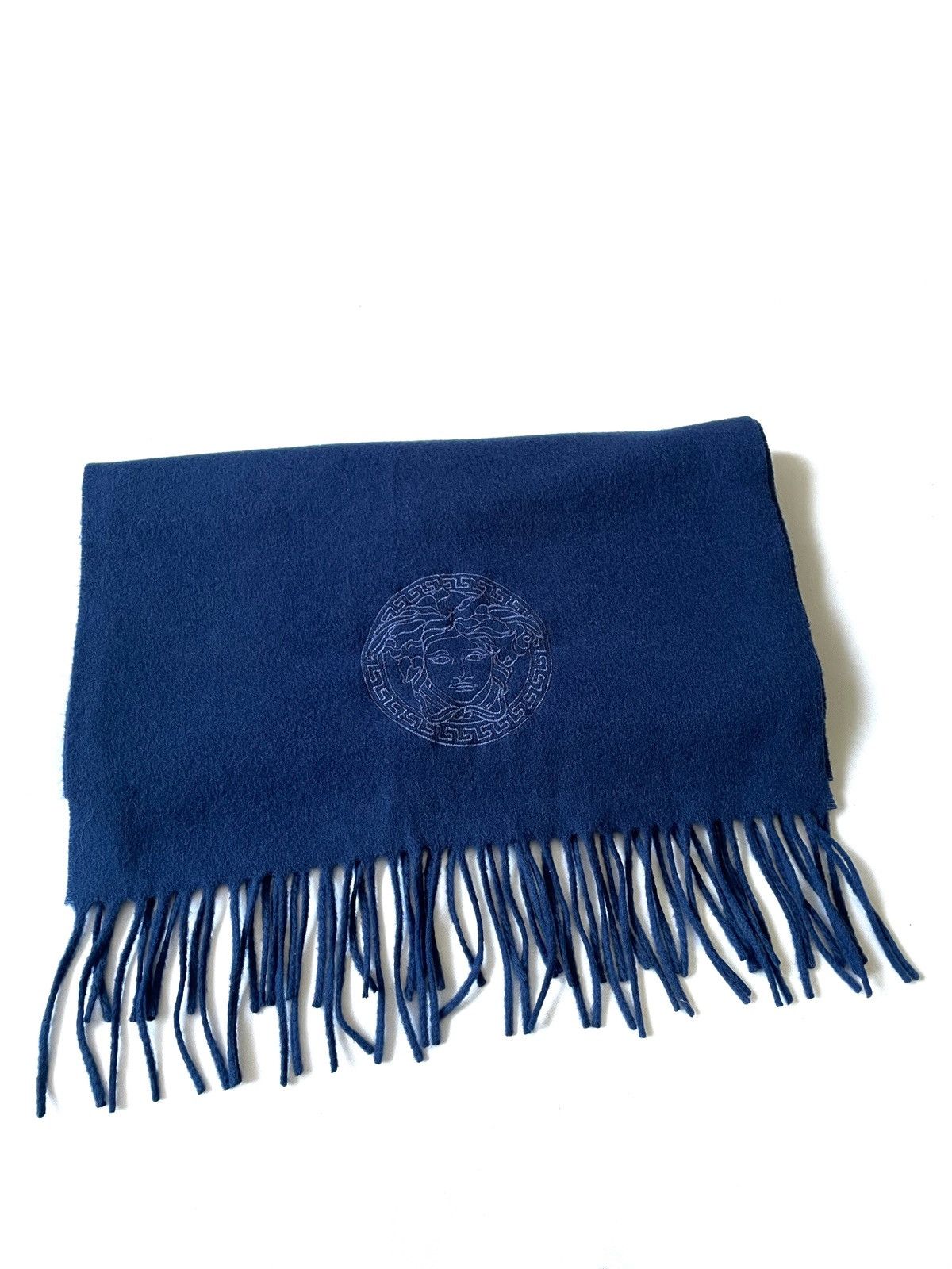 Versace Versace Blue Wool Scarf Embroidered Medusa Logo Italy 155cm Size ONE SIZE - 2 Thumbnail
