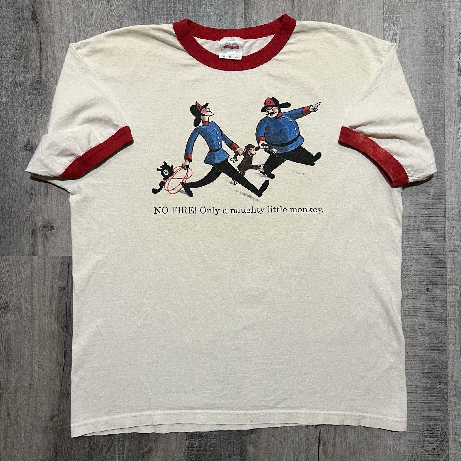 Anvil VTG Curious George Ringer T Shirt Naughty Little Monkey 90s Size US XL / EU 56 / 4 - 1 Thumbnail