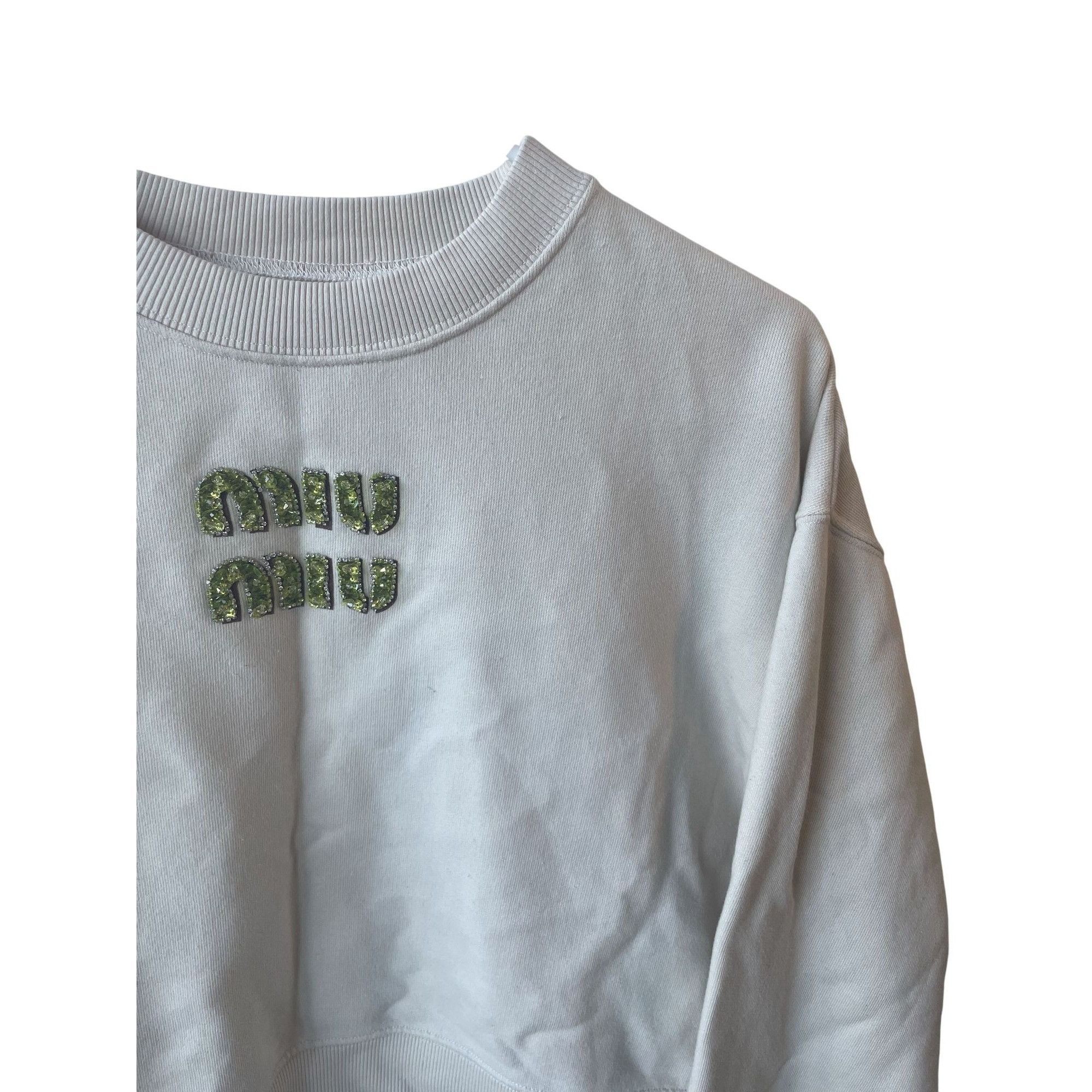 Miu Miu Miu Miu Womens Cropped Sweatshirt With Green Rhinestone Logo Size M / US 6-8 / IT 42-44 - 5 Thumbnail
