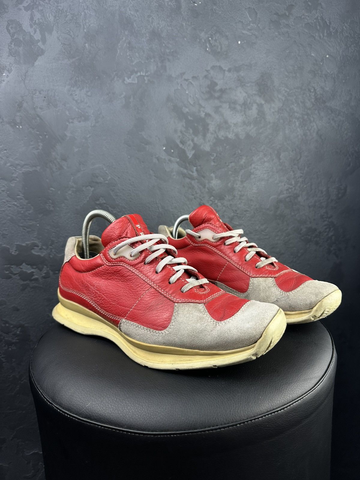 Prada × Vintage Vintage Prada Red Leather/Suede Sneakers Men’s Size US 8 / EU 41 - 5 Thumbnail