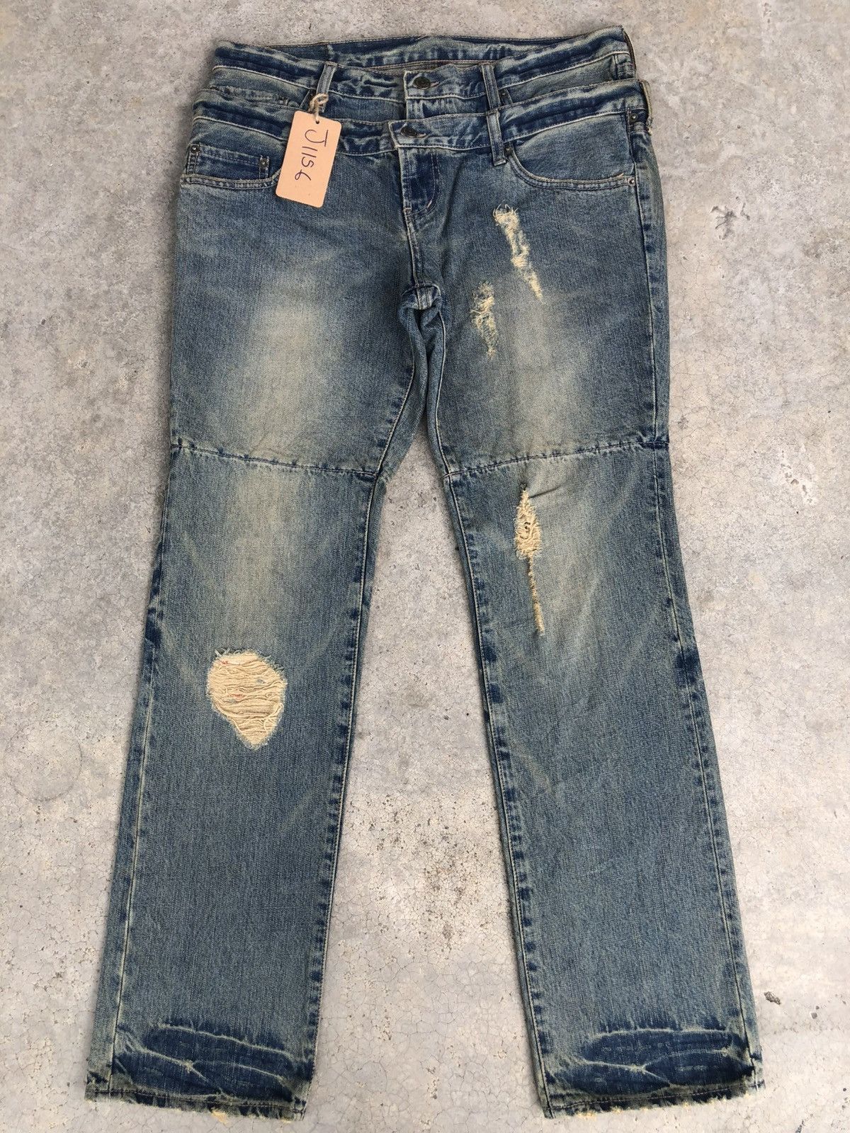PPFM Japanese PPFM Double Waist Distressed Jeans Size US 35 - 1 Thumbnail