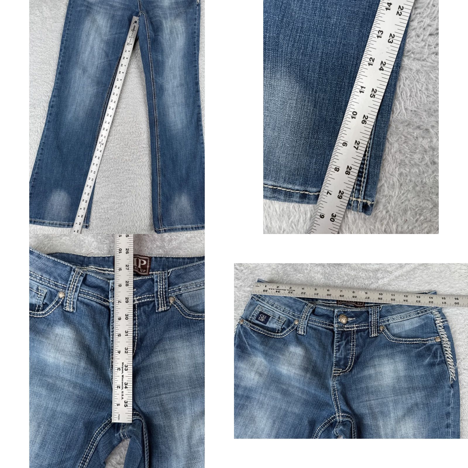 Denime Cowgirl Up Jeans Women Bootcut 29x30 Blue Denim Distressed 5-Pocket Regular Low Rise Jeans Mens Womens Girls Size 29" - 8 Thumbnail