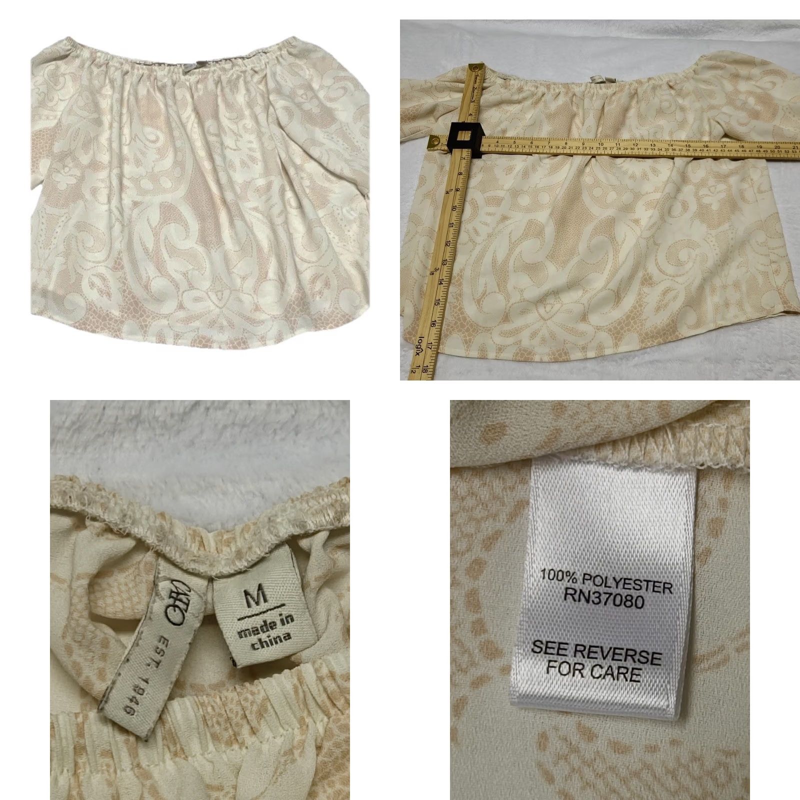 Vintage VINTAGE Boho Off Shoulder Crop Top Womens M Cream Floral Peasant Bell Sleeve Cottagecore Size M / US 6-8 / IT 42-44 - 8 Thumbnail