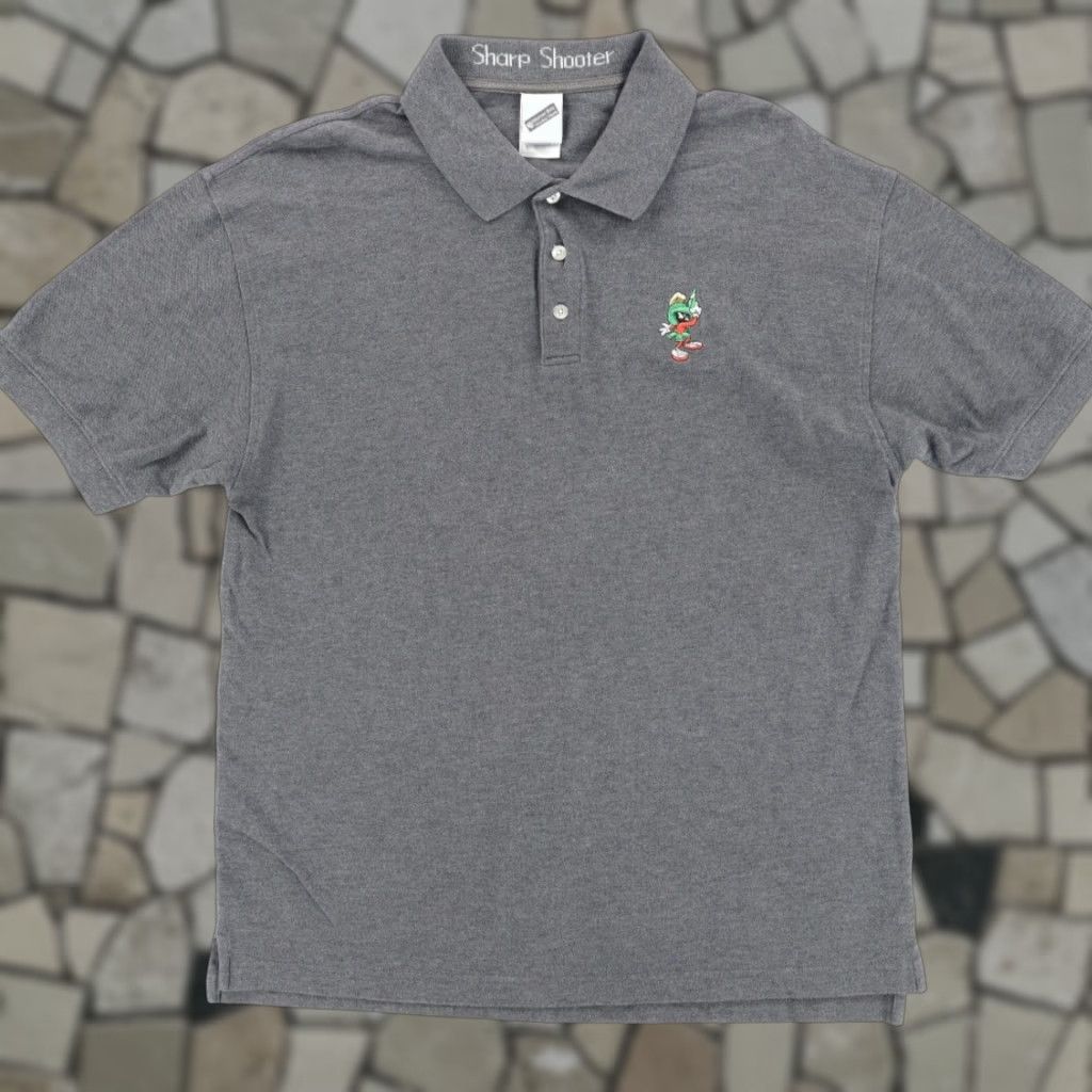 Vintage VTG Warner Bros Marvin Martian Sharp Shooter Polo Shirt Gray Men's L Shirt Size US L / EU 52-54 / 3 - 1 Thumbnail