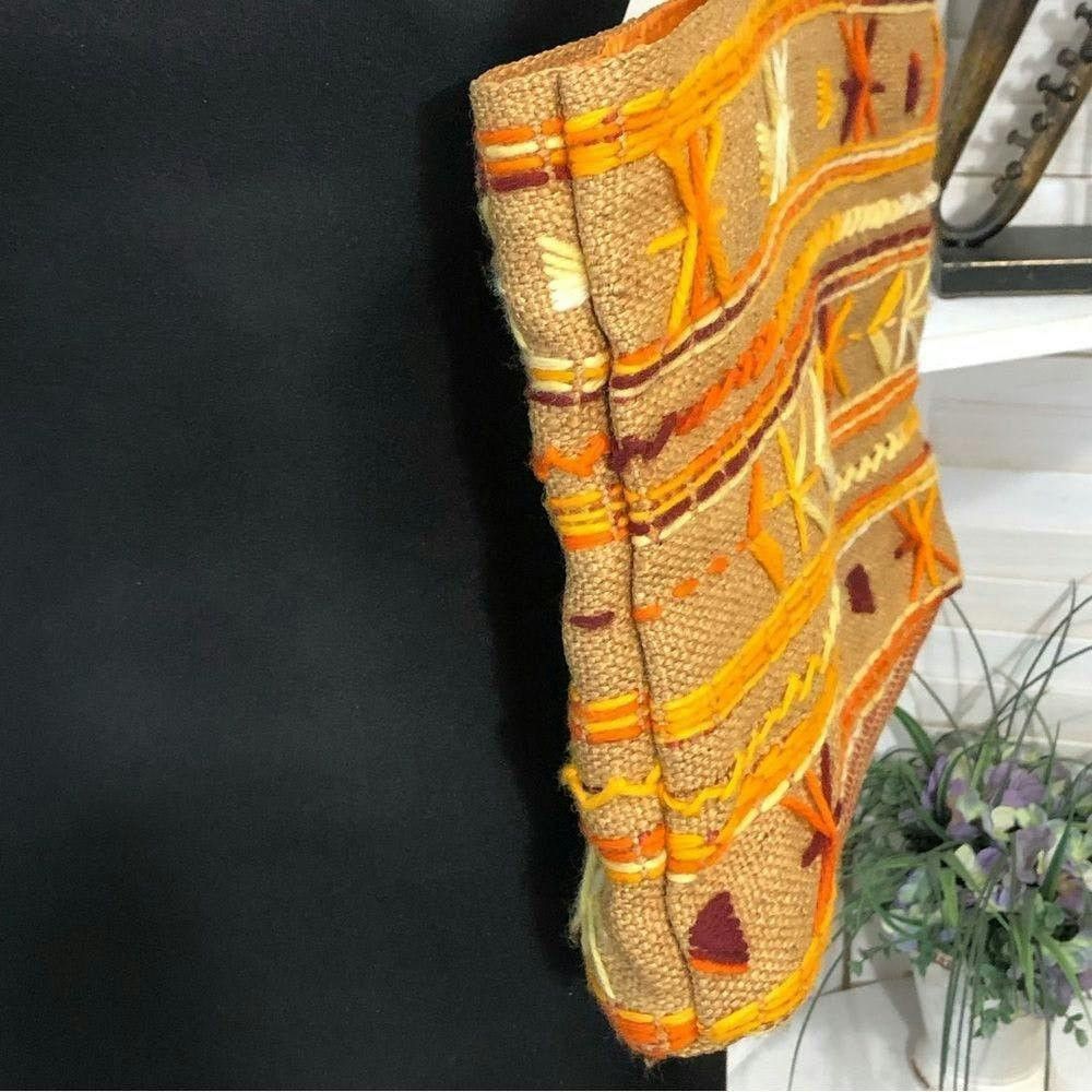 Vintage Vtge boho burlap tote elbow bag purse yarn embroidered Size ONE SIZE - 4 Thumbnail