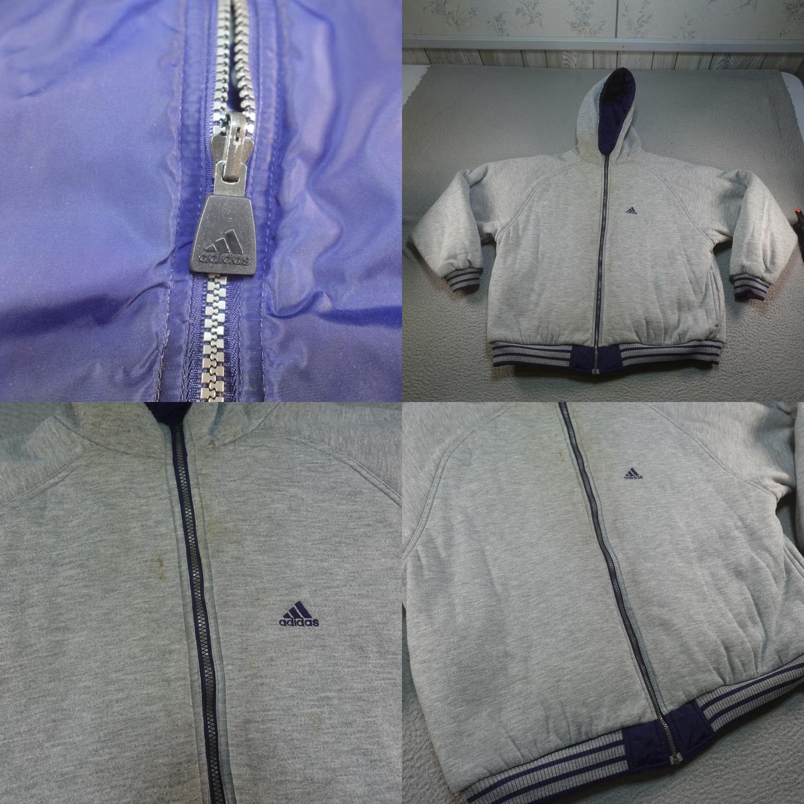 Adidas VINTAGE Adidas Jacket Mens XL Purple Gray Reversible Y2K Track Bomber Fleece Size US XL / EU 56 / 4 - 9 Thumbnail