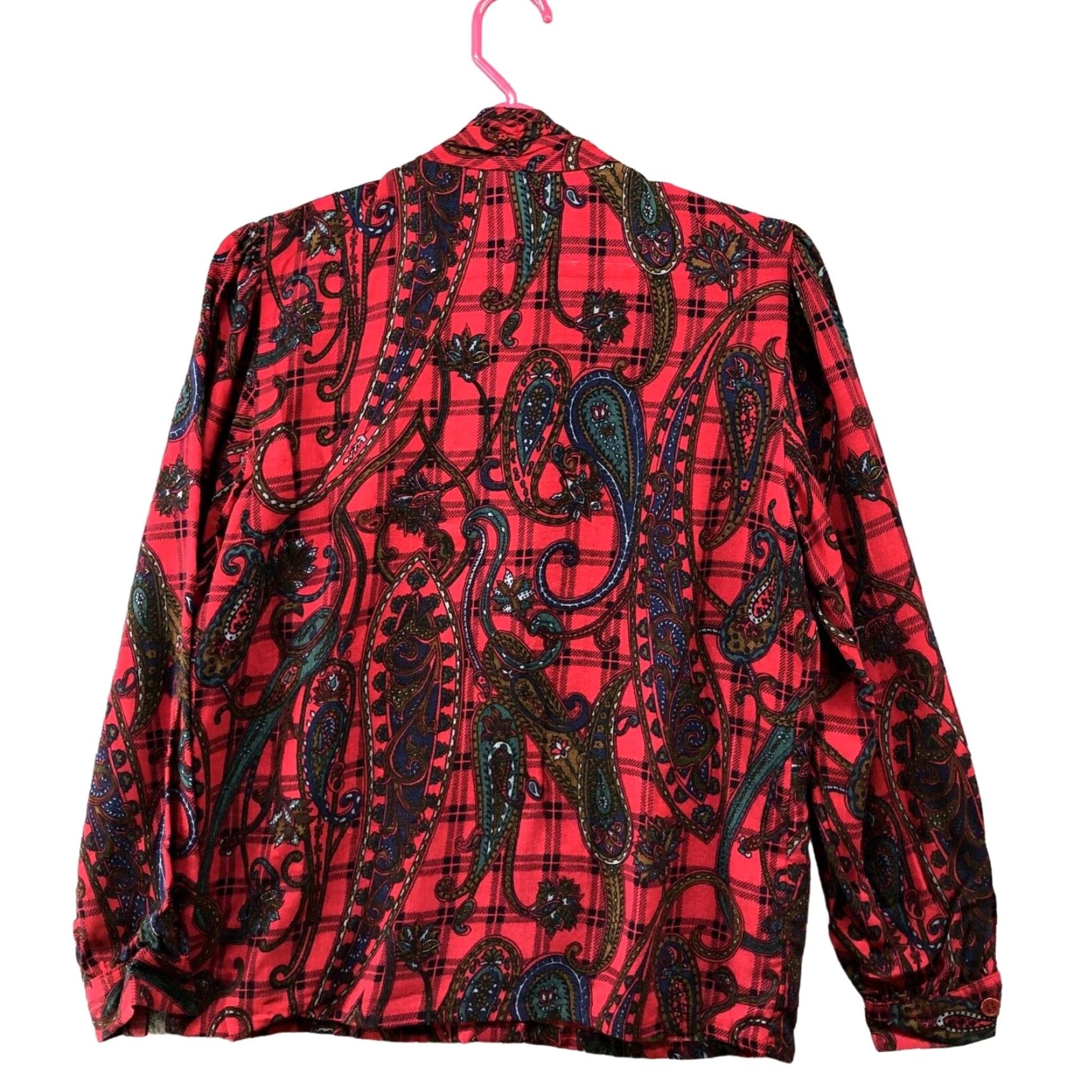 Vintage VINTAGE Koret Paisley Blouse Womens 4P Long Sleeve Red Rayon Button Down 90s Boho Size S / US 4 / IT 40 - 2 Thumbnail