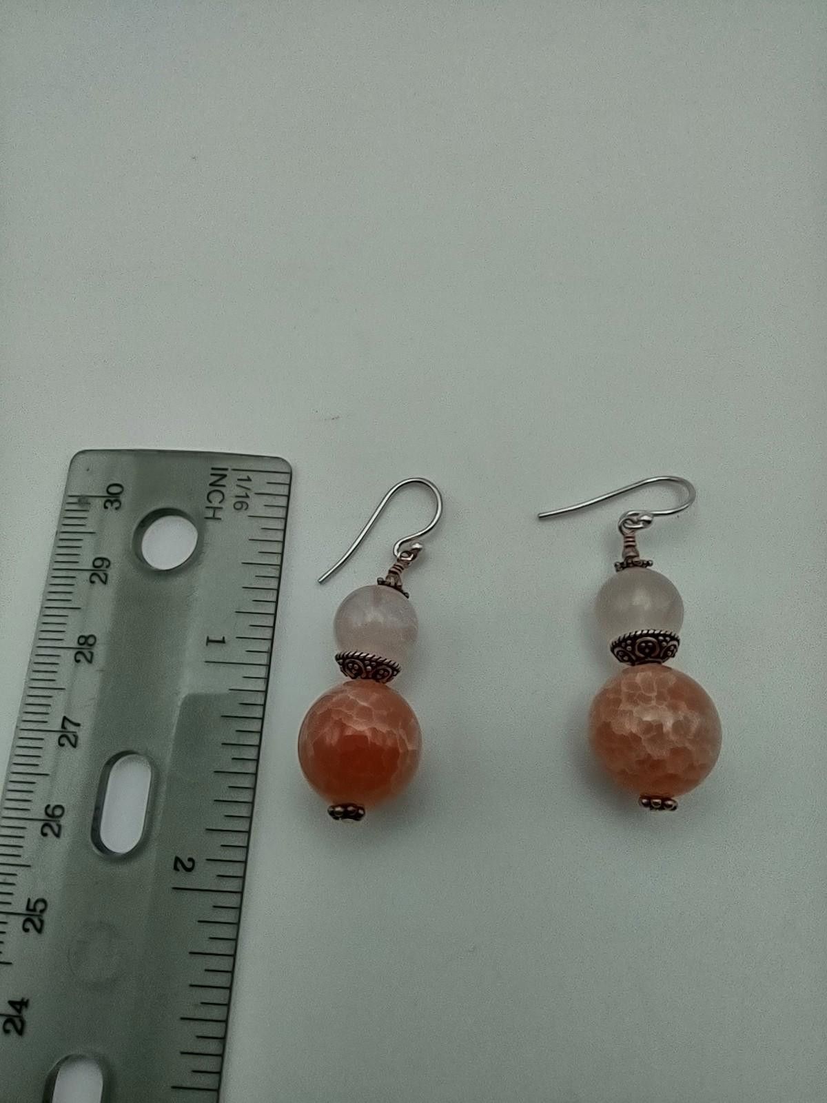 The Unbranded Brand Sterling Silver Rose Quartz & Crackle Agate Dangle Earrings Size ONE SIZE - 5 Thumbnail