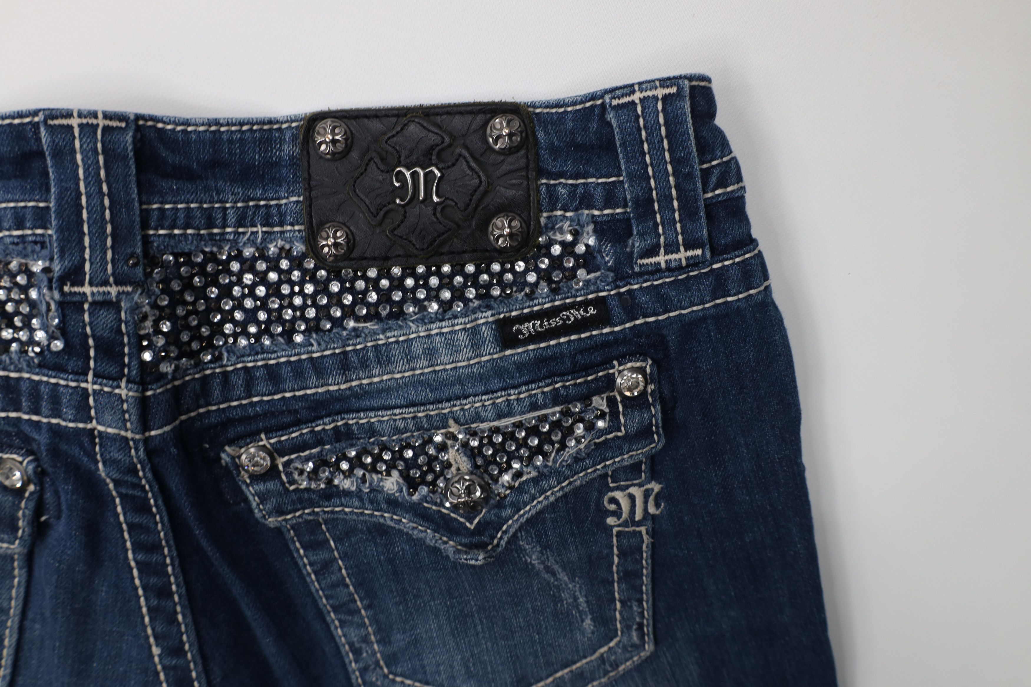 Miss Me Miss Me Rhinestone Thick Stitch Easy Boot Cut Flared Jeans Size 30" / US 8 / IT 44 - 16 Thumbnail