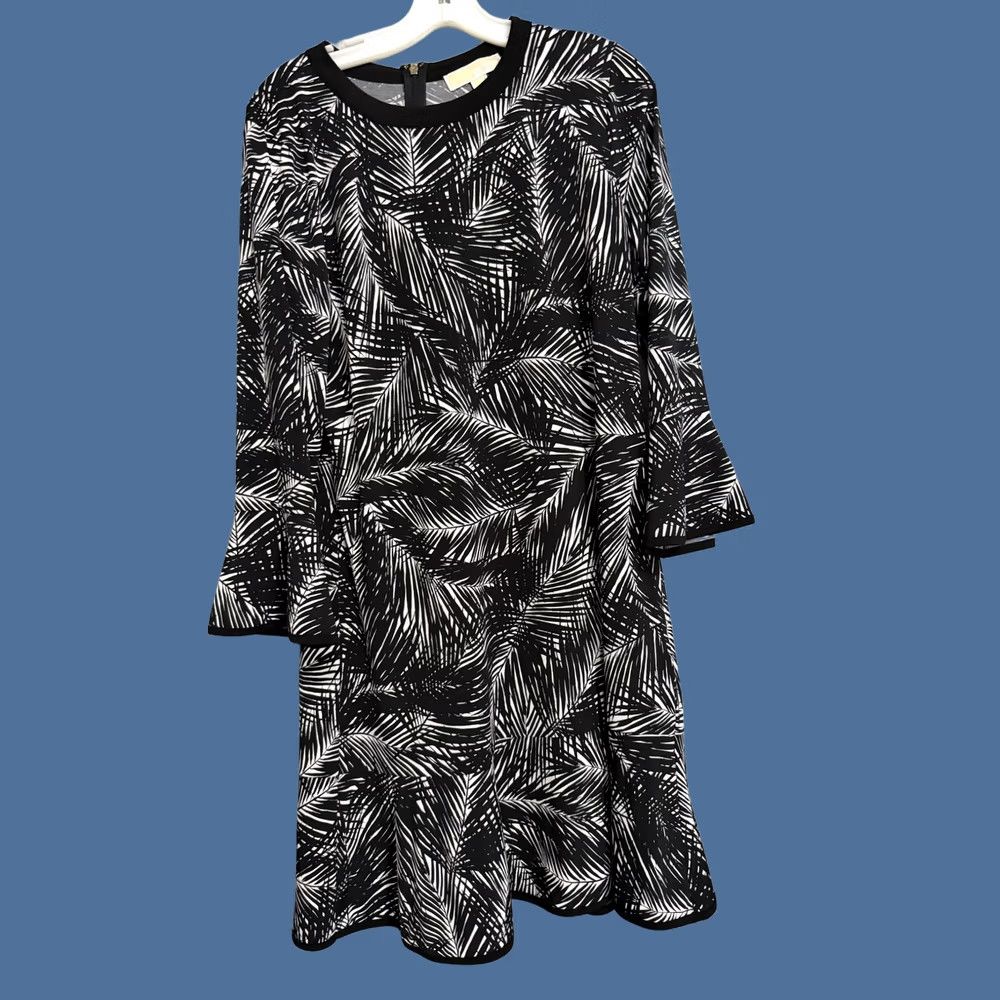 Vintage MICHAEL Michael Kors Dress Womens L Black Tropical Floral Bell Sleeve Jersey Size L / US 10 / IT 46 - 1 Thumbnail