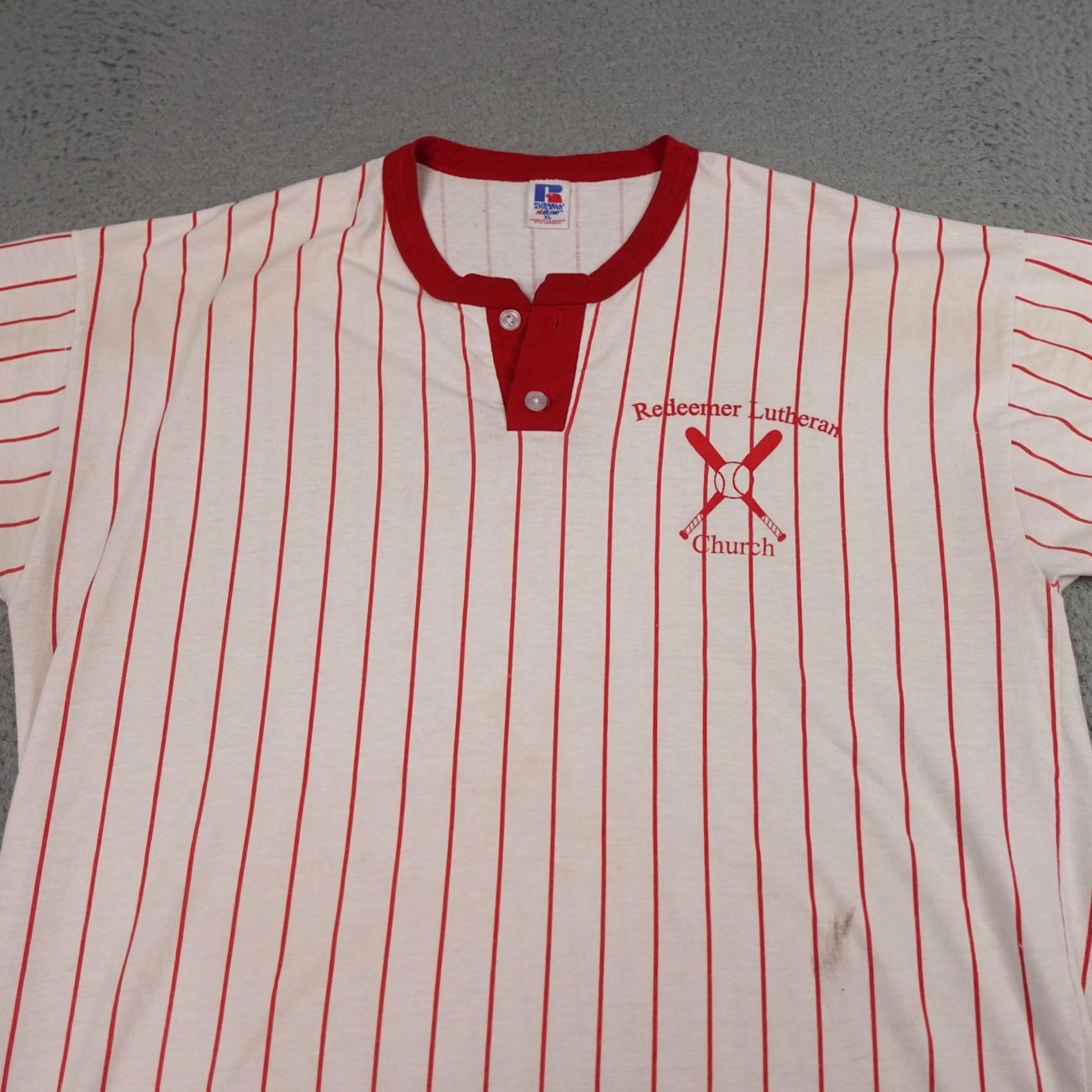 Russell Athletic VINTAGE Russell Athletic Redeemer Lutheran Church Shirt Mens XL White Red Pinstripe Size US XL / EU 56 / 4 - 5 Thumbnail