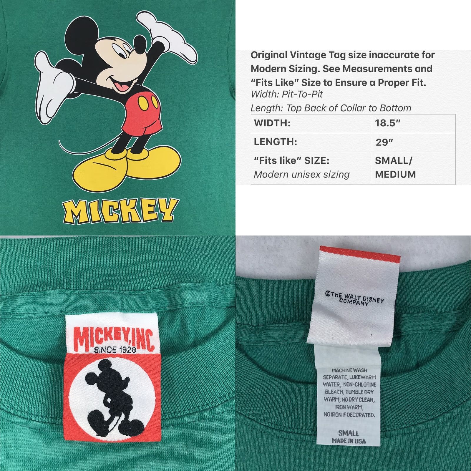 Disney NOS vintage 90s MICKEY MOUSE Walt Disney World T-Shirt SMALL/MEDIUM Green Men Short Sleeve Cotton Regular Size US S / EU 44-46 / 1 - 8 Thumbnail