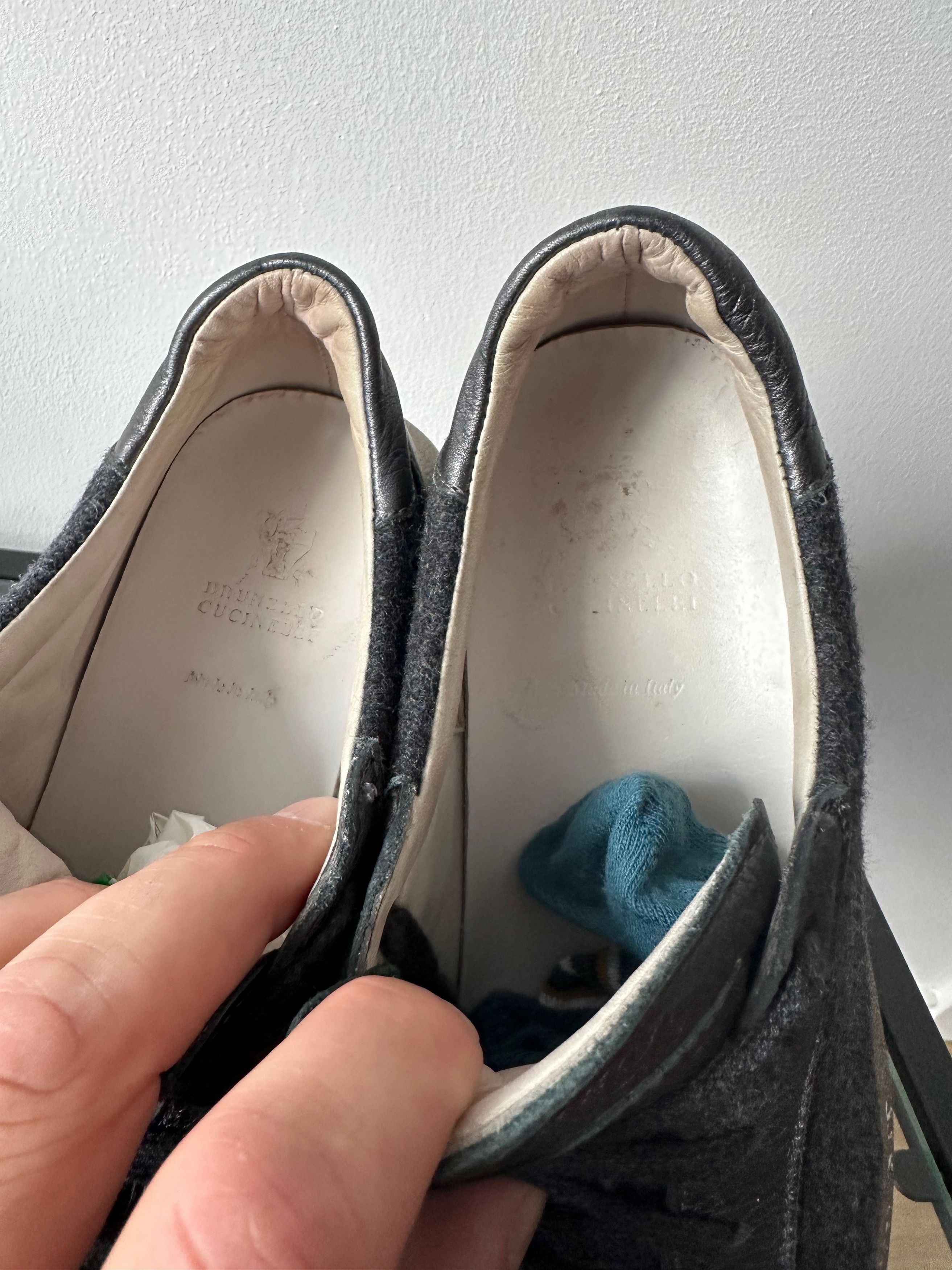 Brunello Cucinelli Brunello Cucinelli Dark Grey Wool Leather Platform Sneakers Size US 8.5 / IT 38.5 - 12 Thumbnail