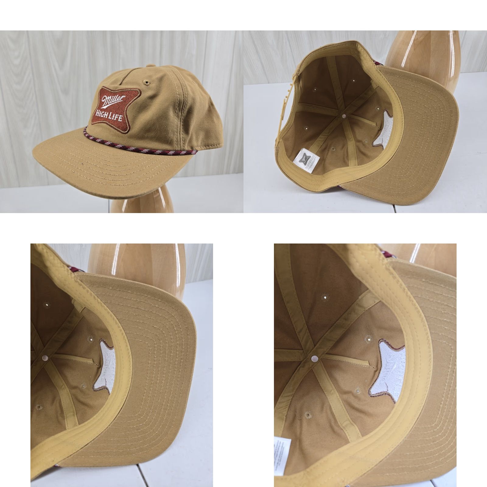 Vintage Miller High Life Hat Cap Snap Back Brown Khaki Rope Trucker Logo Beer Adult Mens Mens Cap Hat Time 80s Retro Size ONE SIZE - 9 Thumbnail