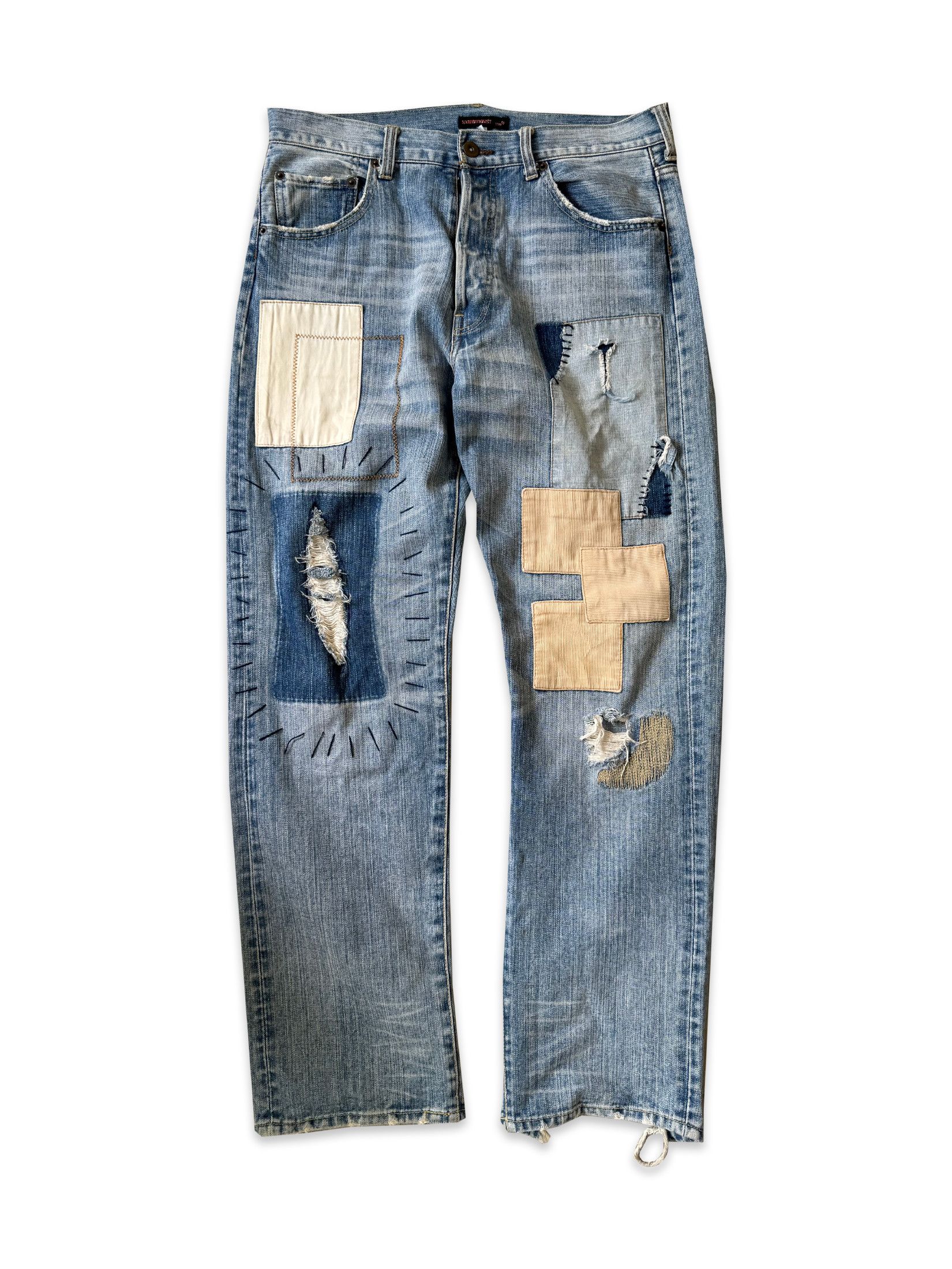 Japanese Brand Exhibitionist Japan Distressed Patchwork Denim Size US 32 / EU 48 - 1 Thumbnail