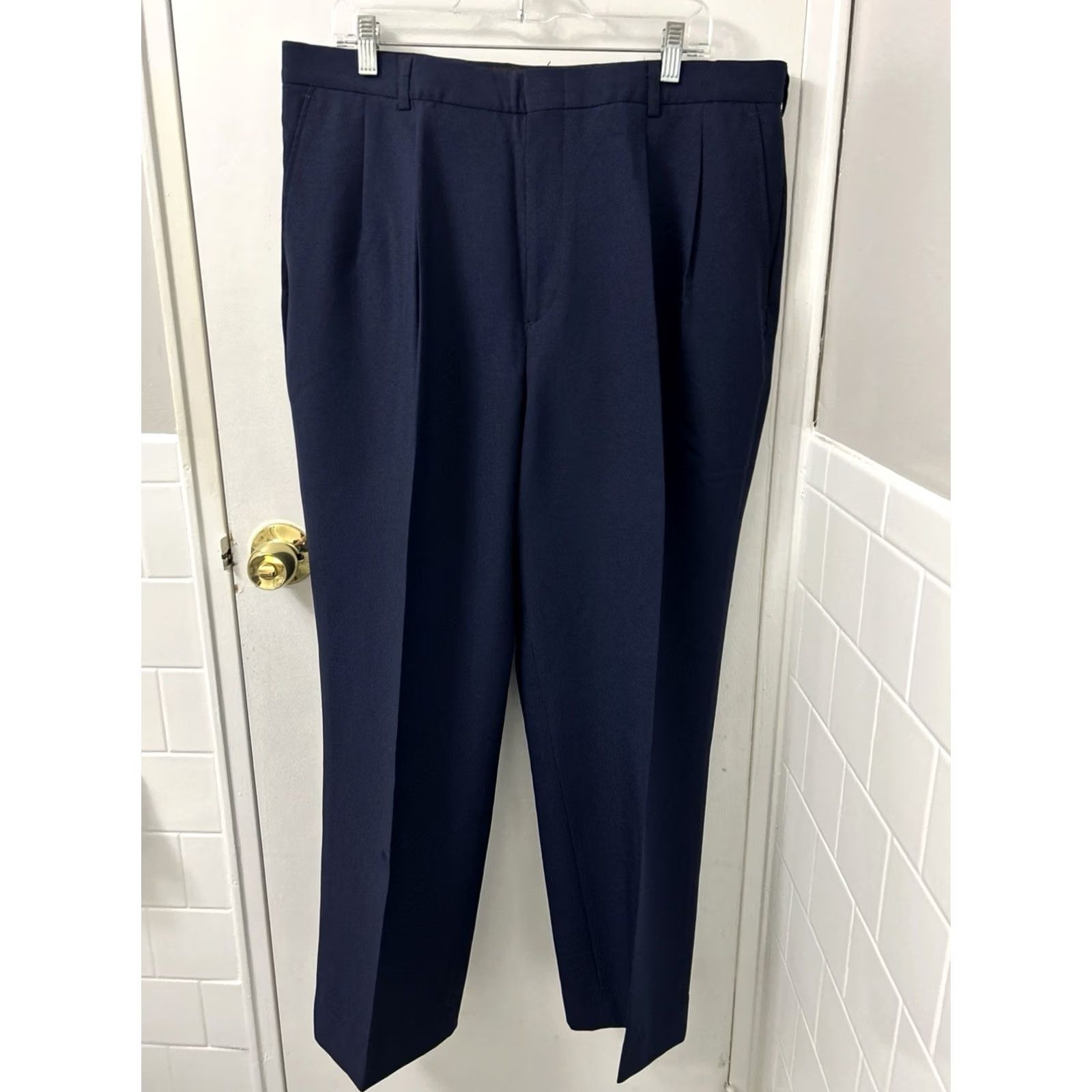 Vintage VINTAGE Flying Cross Pants Mens 38x29 Navy Blue Pleated Polyester Trousers Made In USA Mens Pants Navy Blue USPS Postal 40s 50s MPN 10600 Size US 38 / EU 54 - 2 Thumbnail
