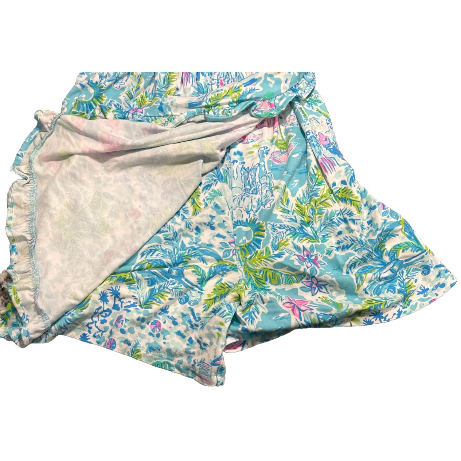 Lilly Pulitzer Lilly Pulitzer Romper One-Piece Women XS Blue What a Lovely Place Love 2XS Scoop Wrap Romper Size 24" / US 00 / IT 34 - 6 Thumbnail