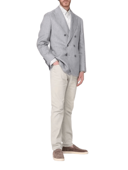Brunello Cucinelli o1y0526 Double-breasted Blazer in Light Gray Size US M / EU 48-50 / 2 - 5 Thumbnail