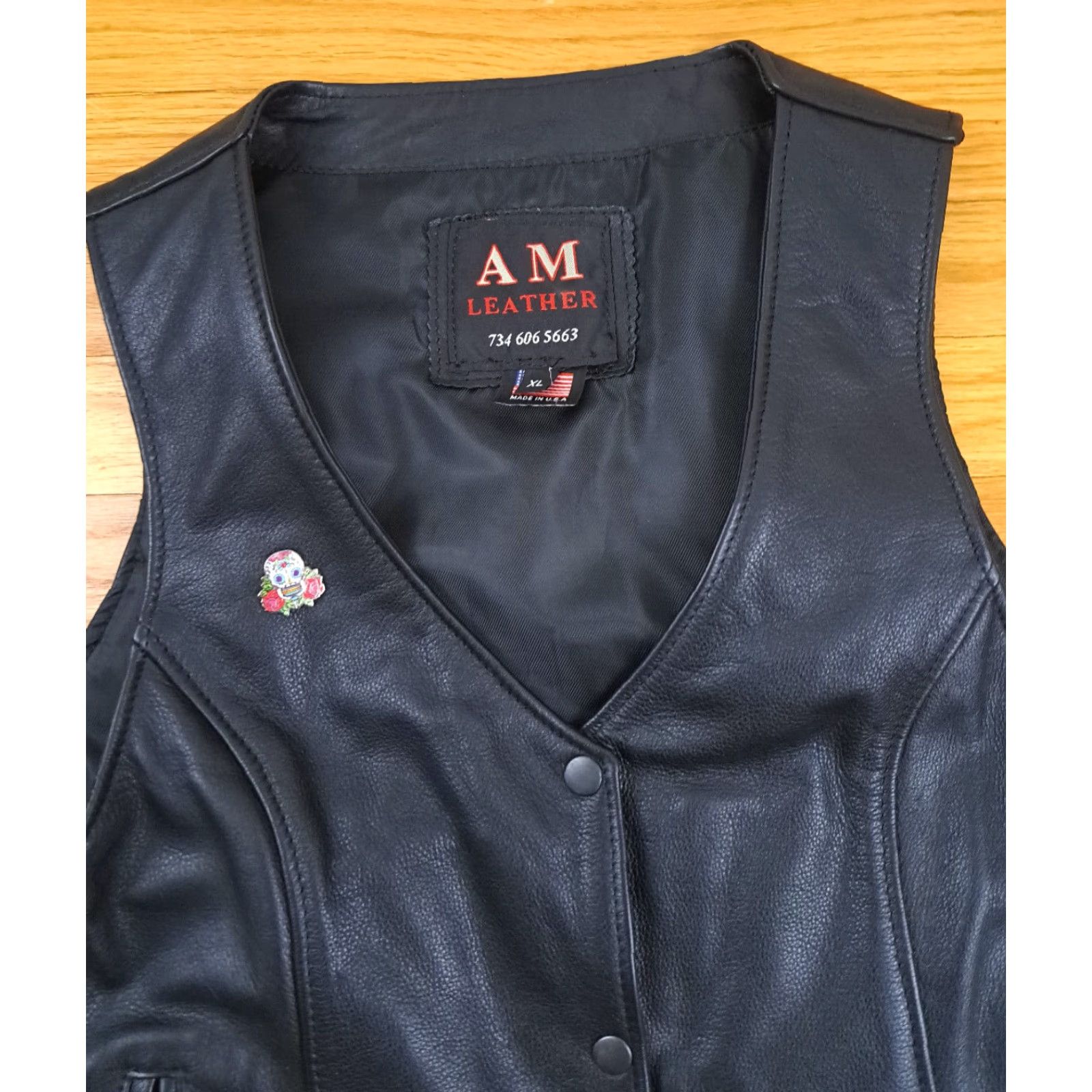 Vintage AM Leathers Vest Leather with Side Laces inside Pockets Black XL Mens Vest Motorcycle Jacket 23in long 20in pit to pit Size US XL / EU 56 / 4 - 4 Thumbnail