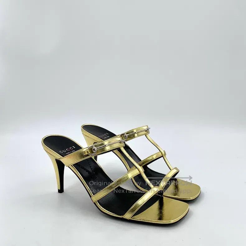 Gucci Gucci Golden horse buckle thin-heeled high-heeled slippers Size US 7.5 / IT 37.5 - 2 Thumbnail