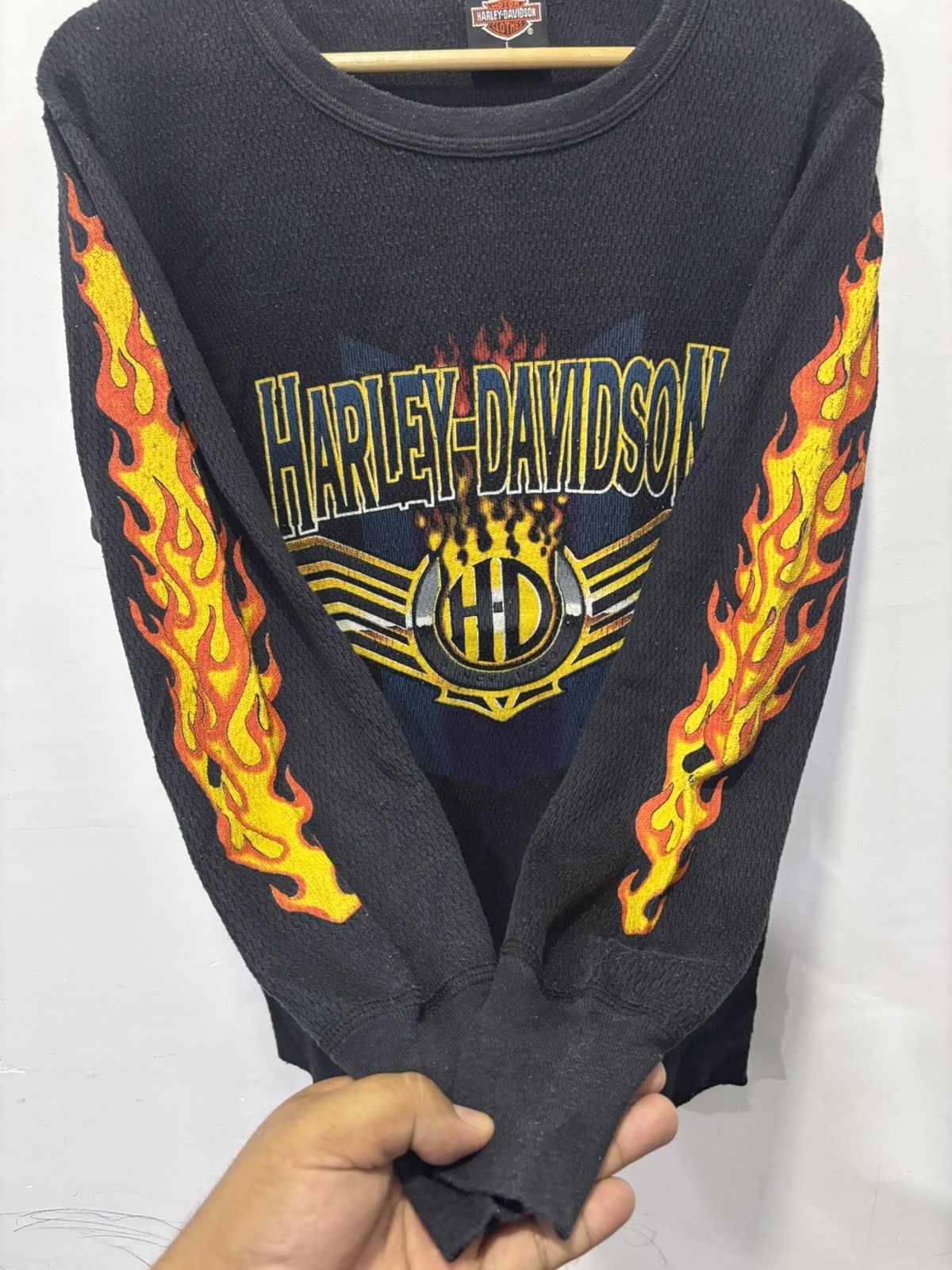 Harley Davidson Vintage 90’s Harley Davidson Flames Thermal Longsleeve Shirt Size US L / EU 52-54 / 3 - 3 Thumbnail