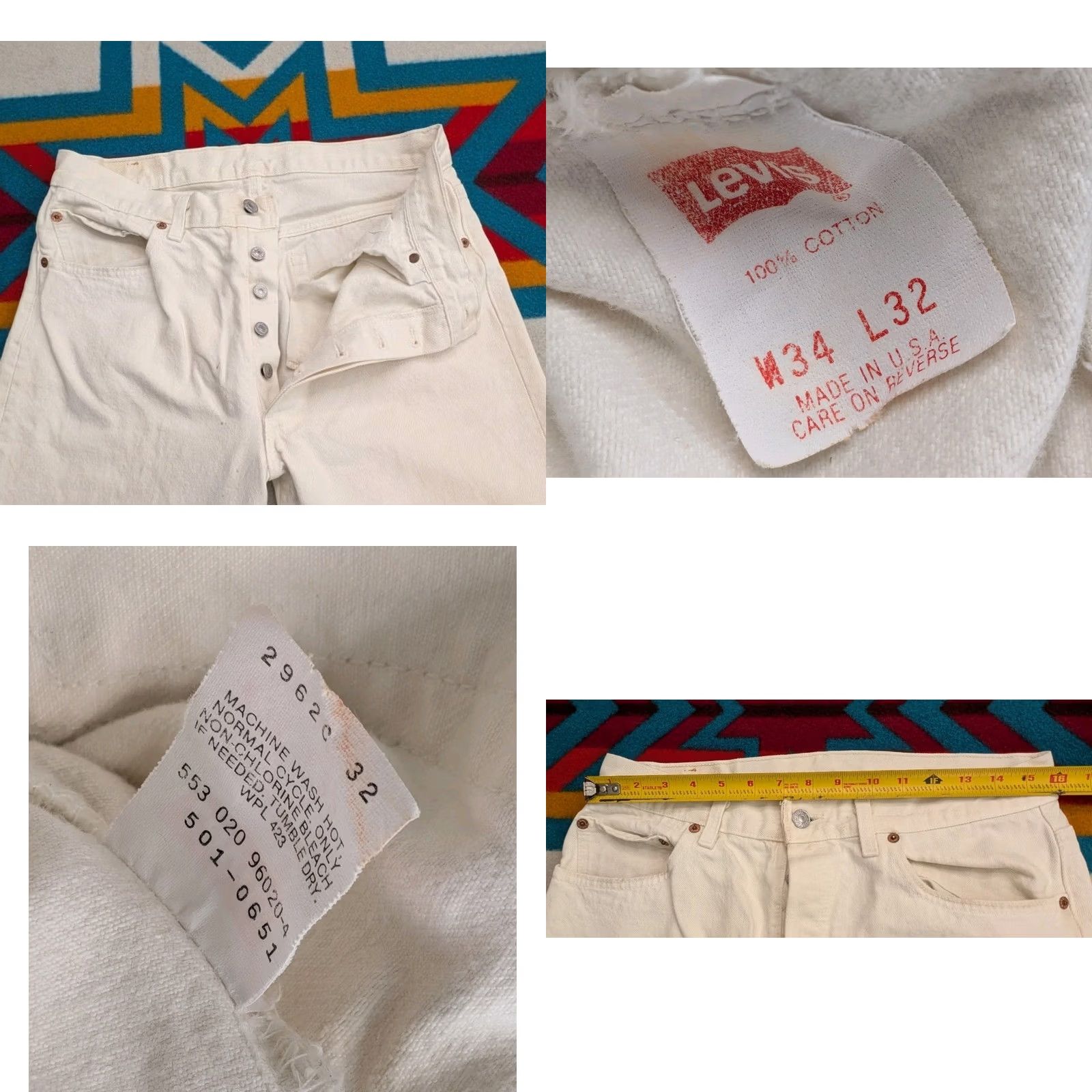 Levi's VINTAGE Levi's 501 XX Jeans White Denim Button Fly 32x31 USA 80s 90s Mens Size US 32 / EU 48 - 8 Thumbnail