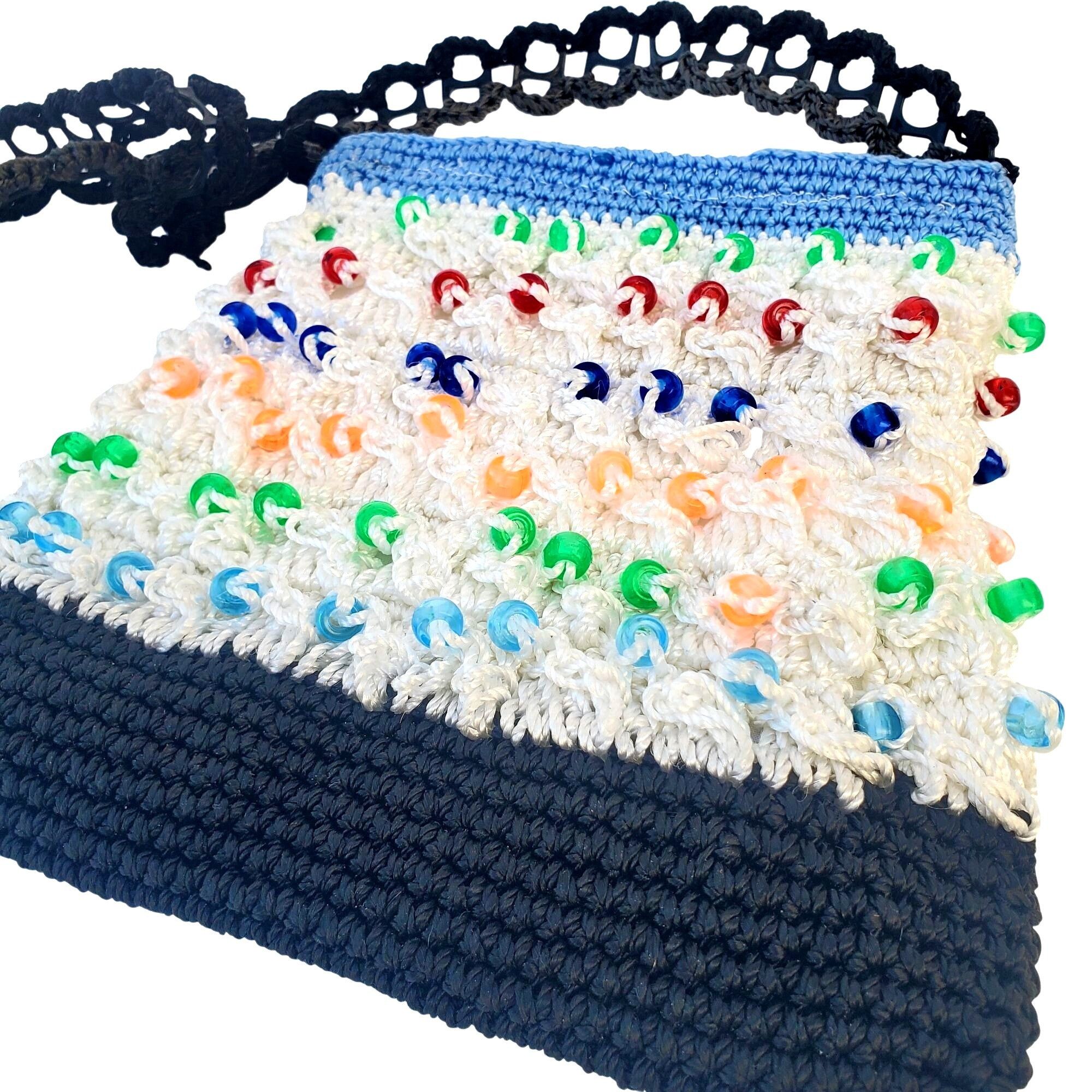 Handmade Crocheted Beaded Crossbody Purse Soda Can Beer Tab Strap Bla Size ONE SIZE - 10 Thumbnail